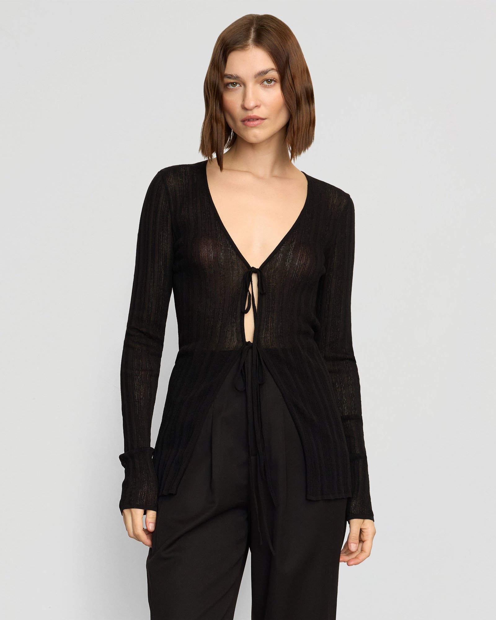 Adina Semi-Sheer Tie-Front Top