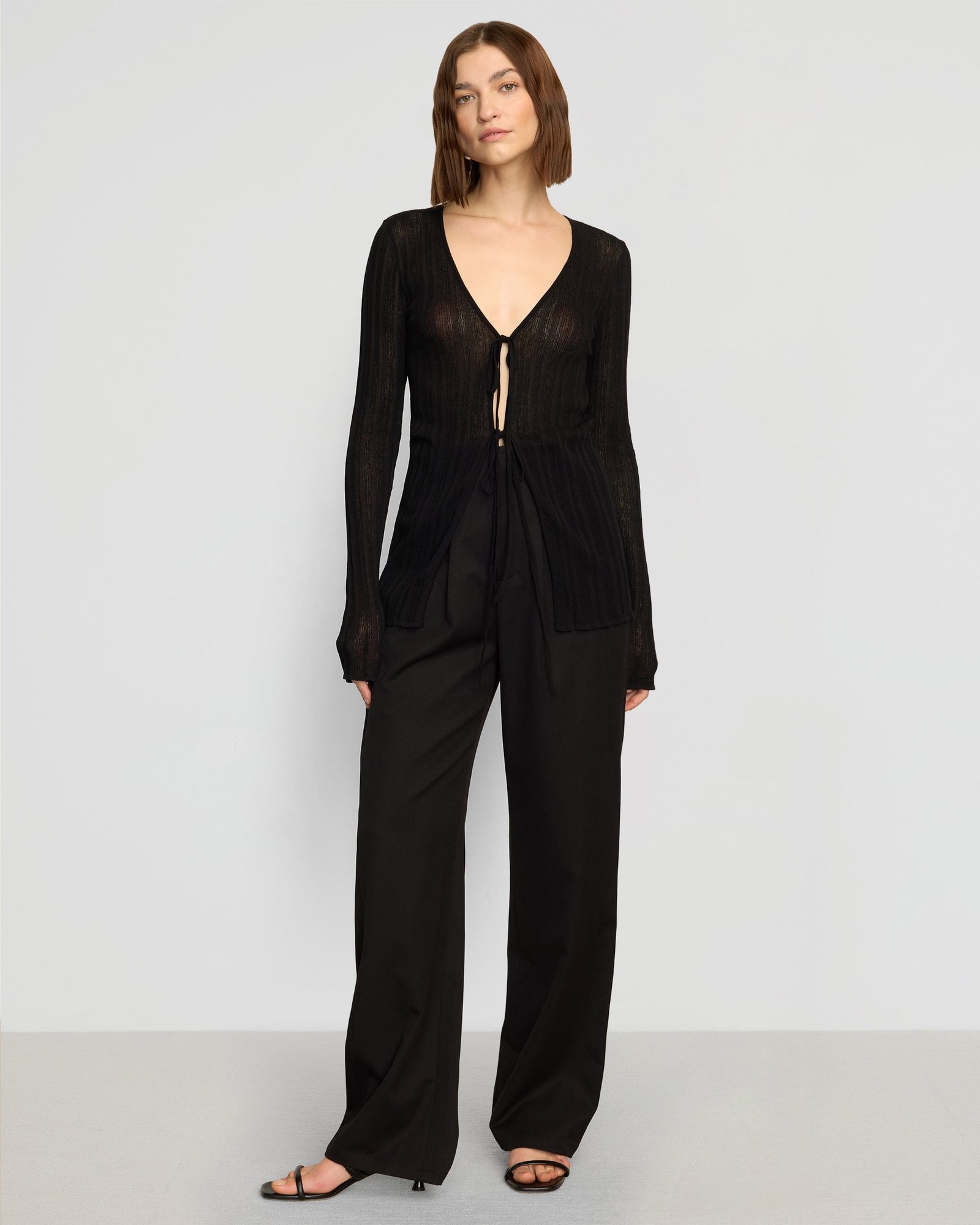 Adina Semi-Sheer Tie-Front Top