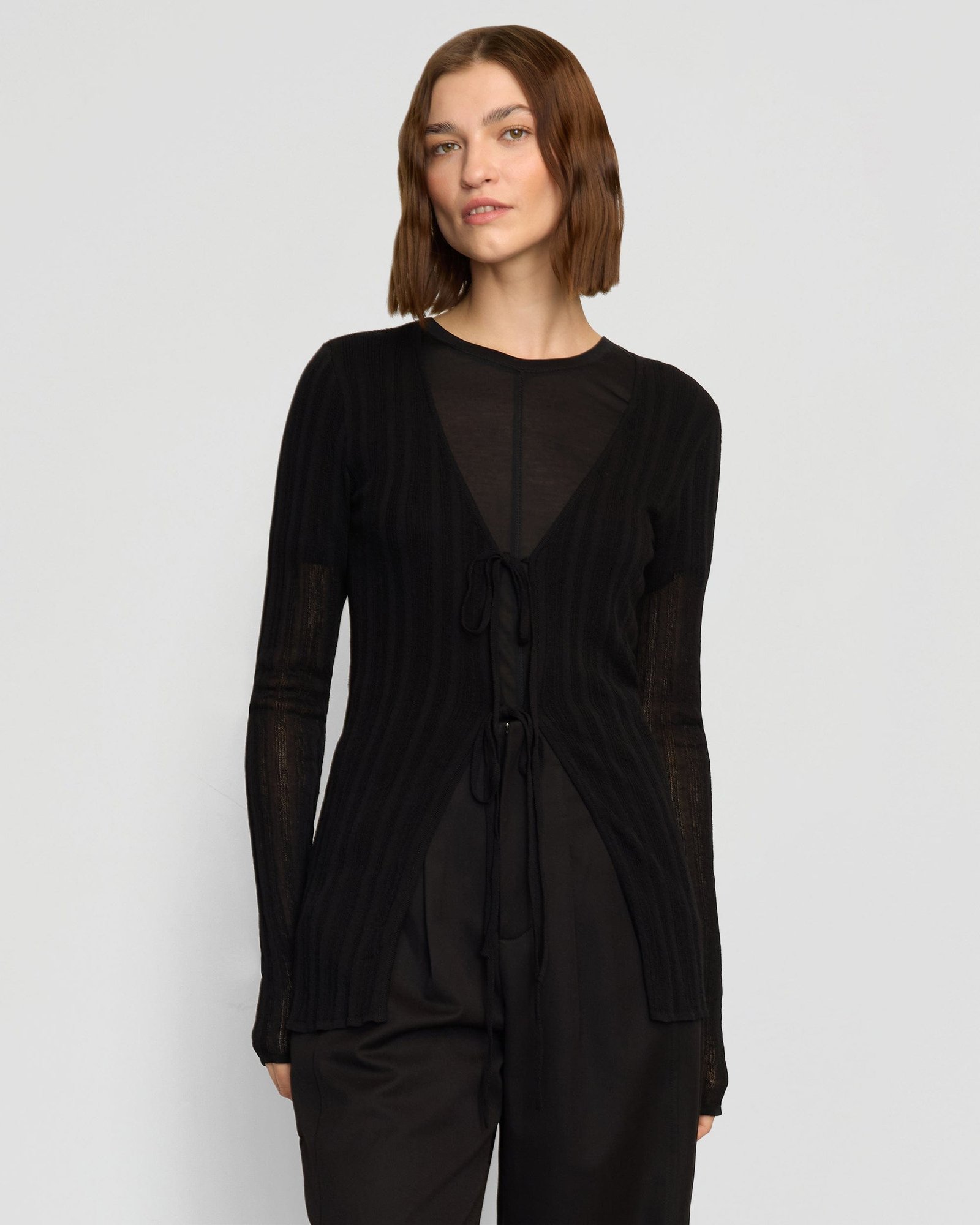 Adina Semi-Sheer Tie-Front Top