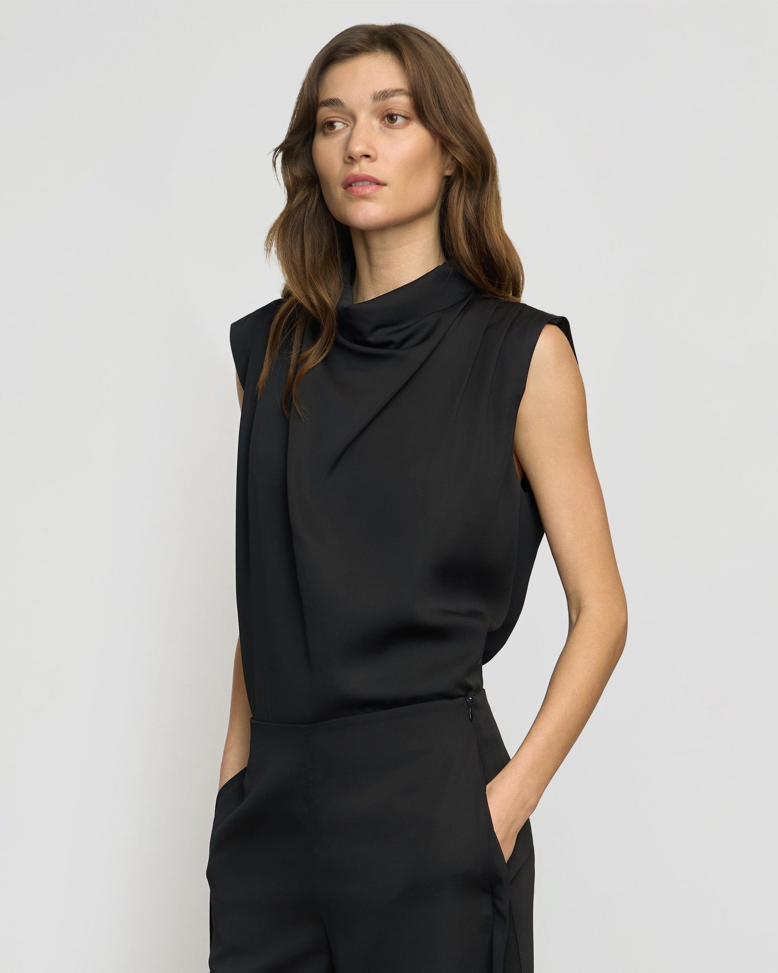 Allegra Gathered-Neck Sleeveless Blouse