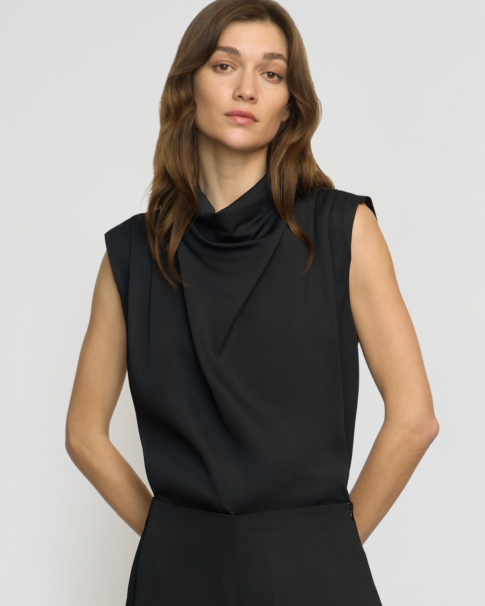 Allegra Gathered-Neck Sleeveless Blouse