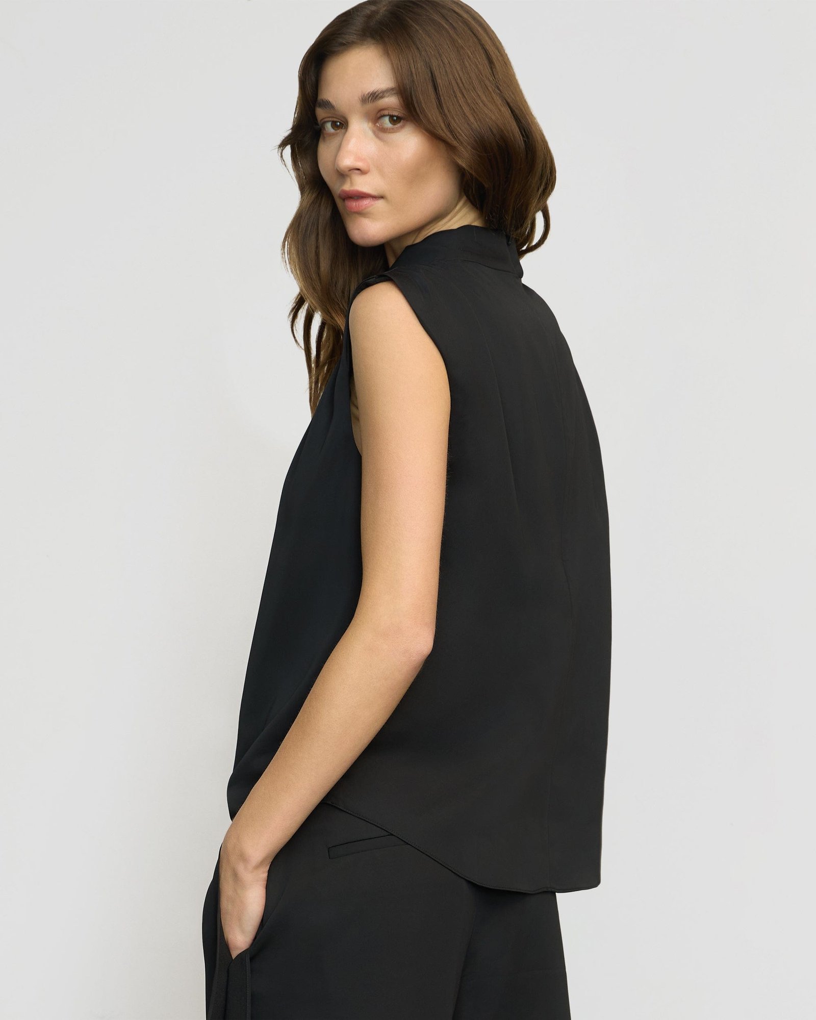 Allegra Gathered-Neck Sleeveless Blouse