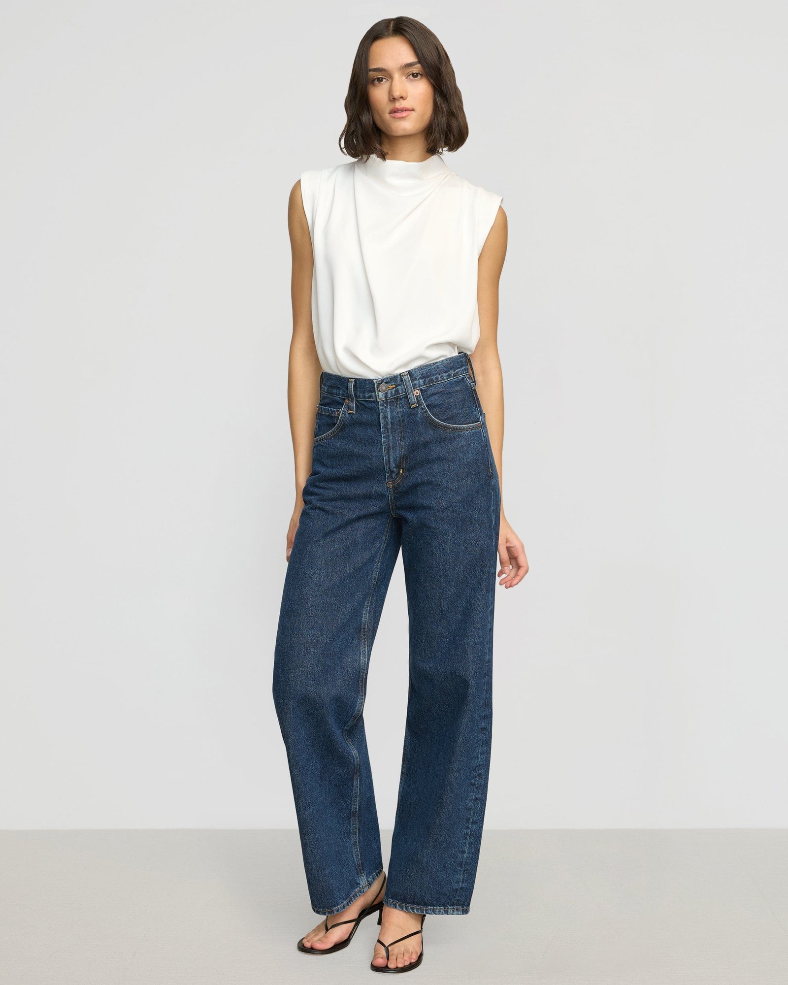 Allegra Gathered-Neck Sleeveless Blouse