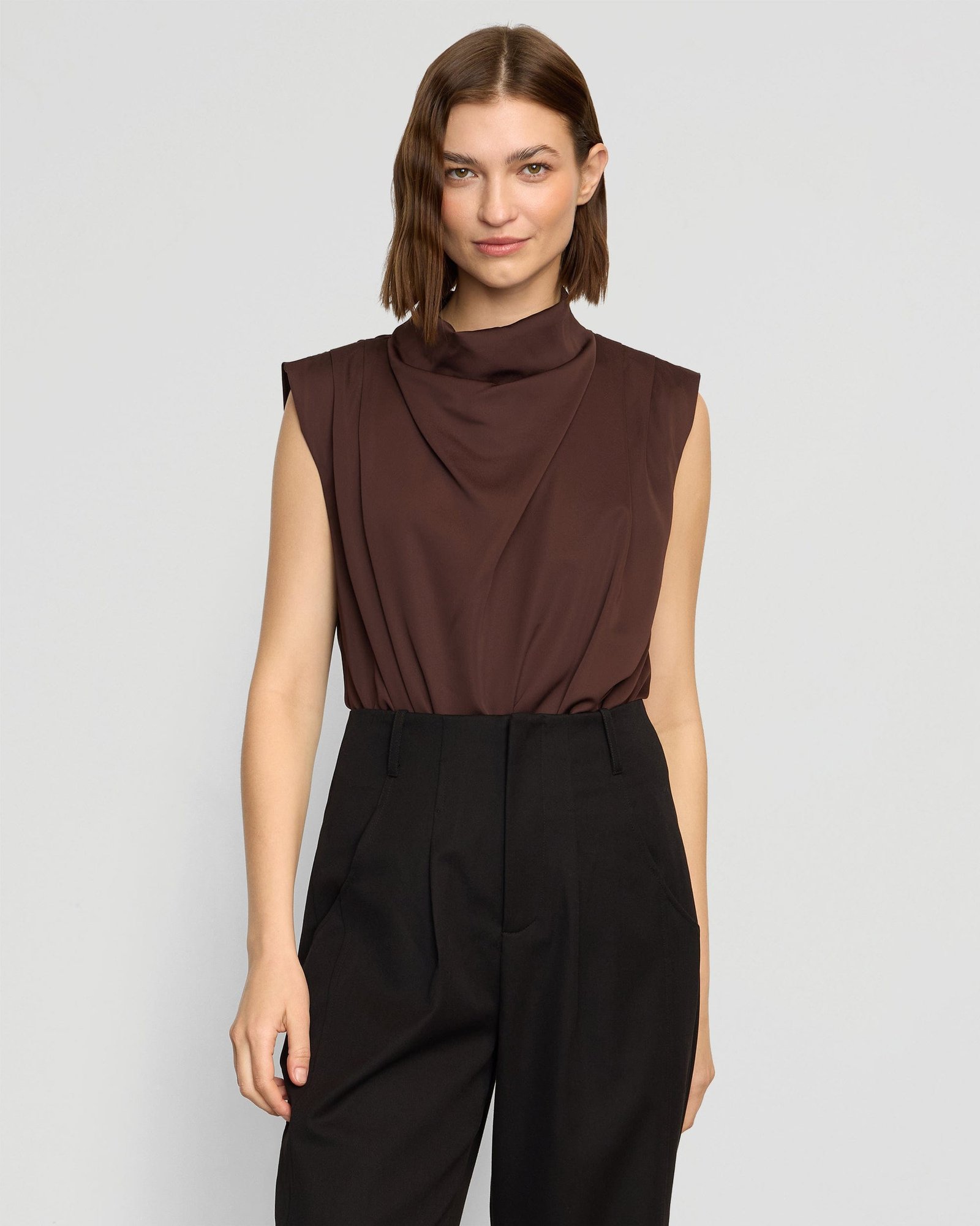 Allegra Gathered-Neck Sleeveless Blouse