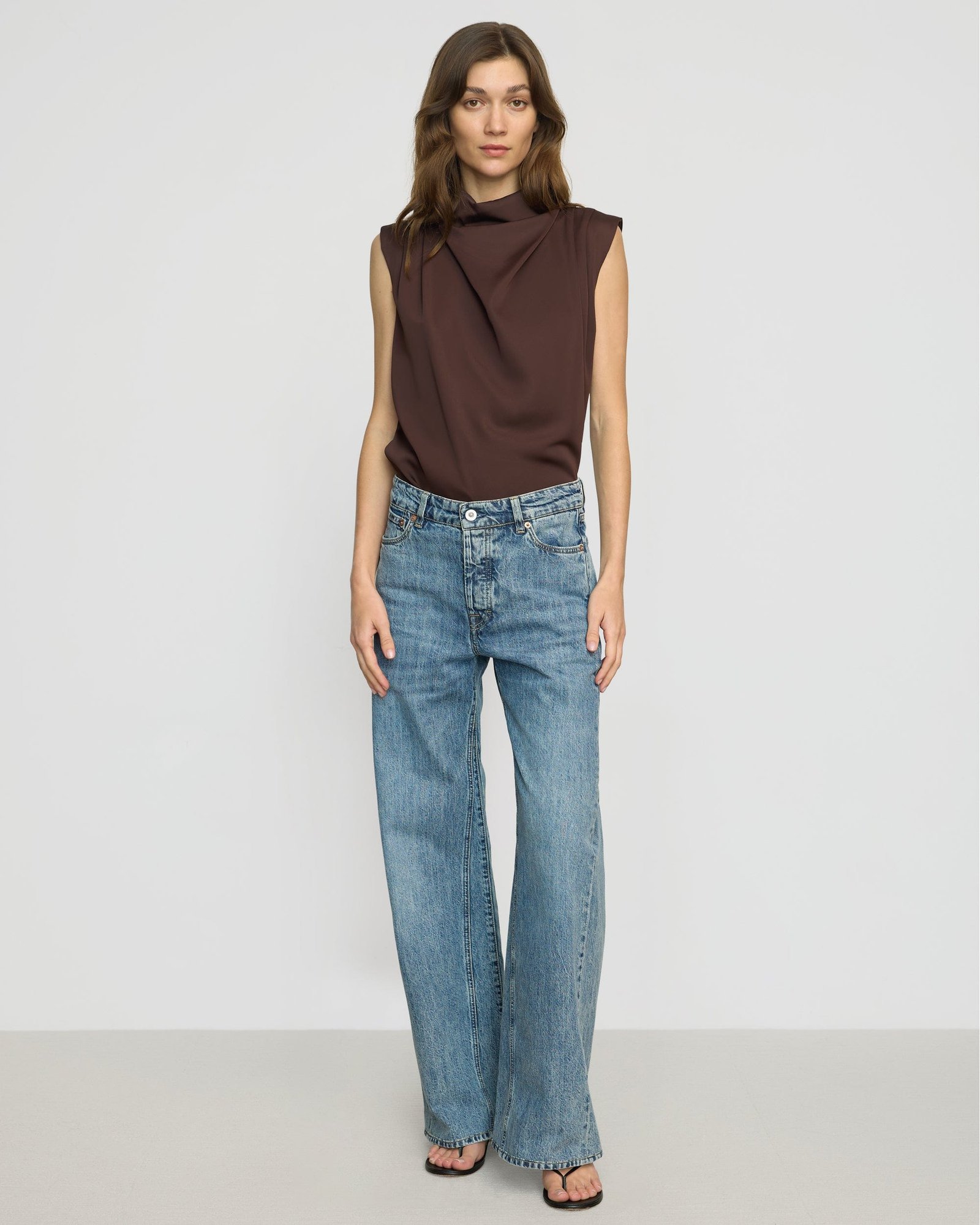 Allegra Gathered-Neck Sleeveless Blouse