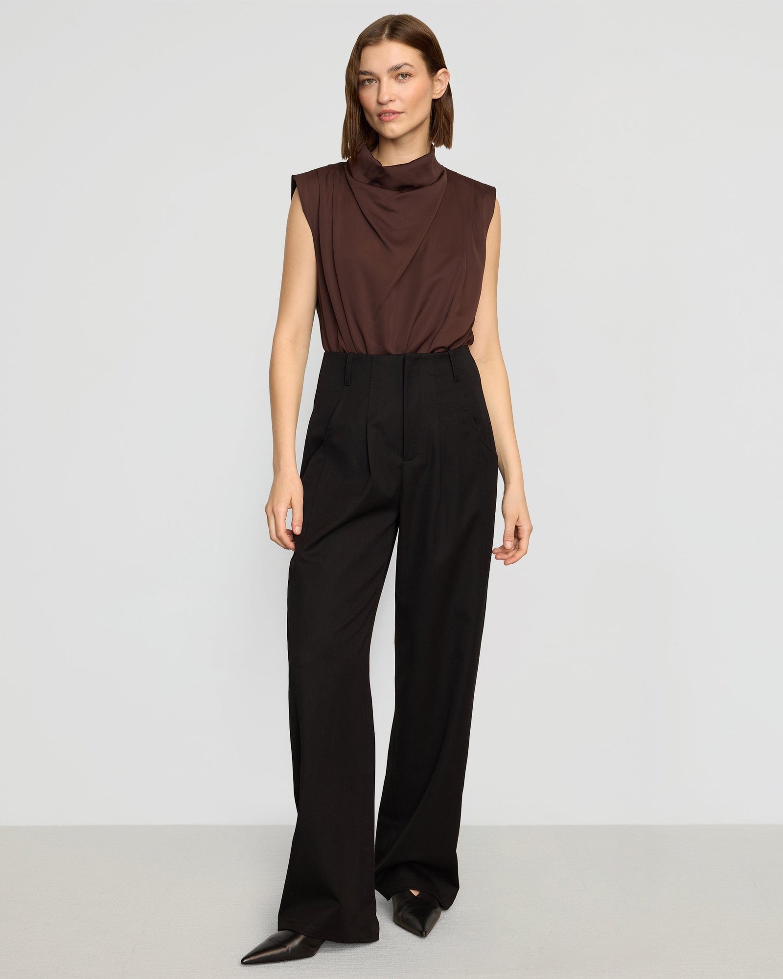 Allegra Gathered-Neck Sleeveless Blouse