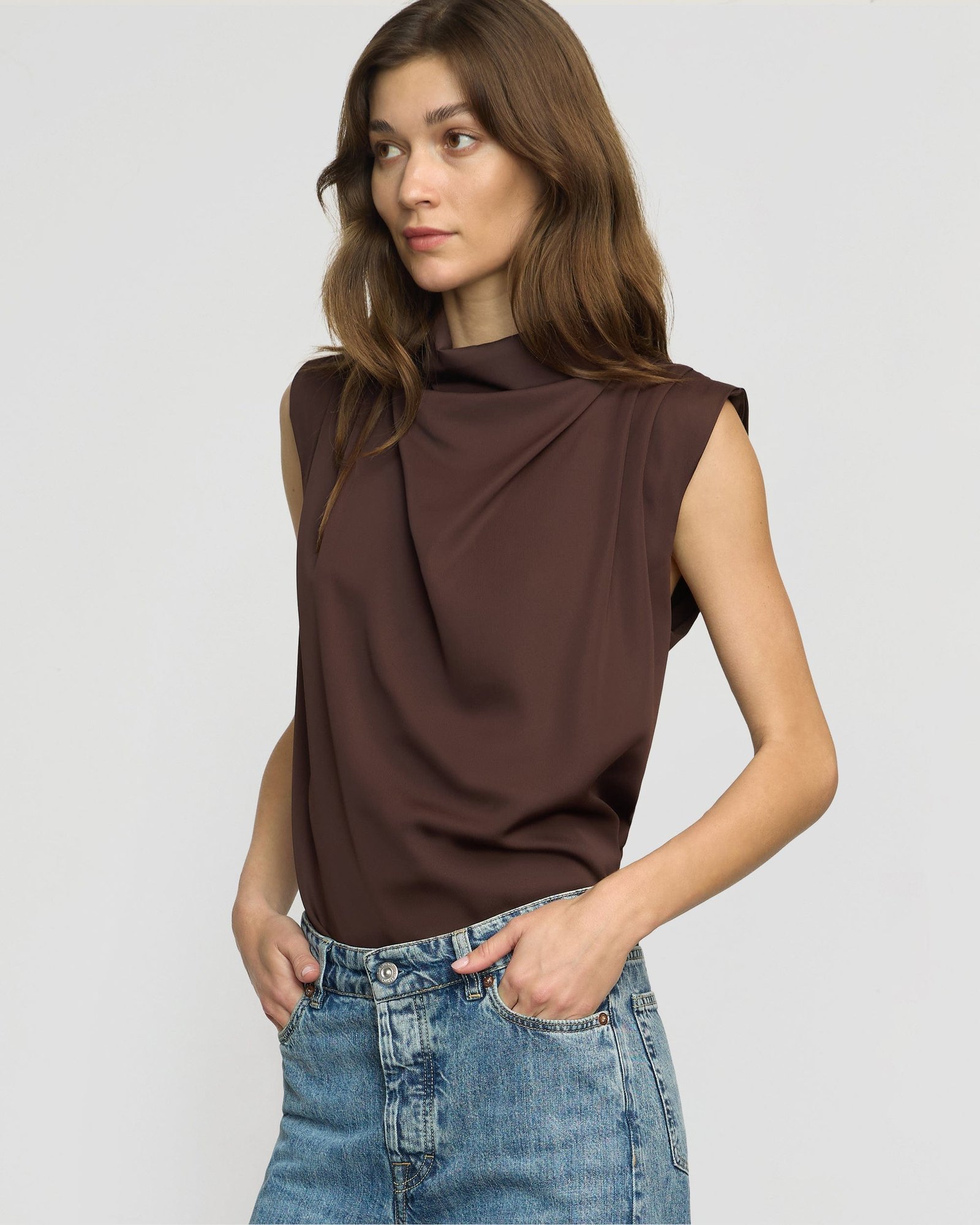 Allegra Gathered-Neck Sleeveless Blouse