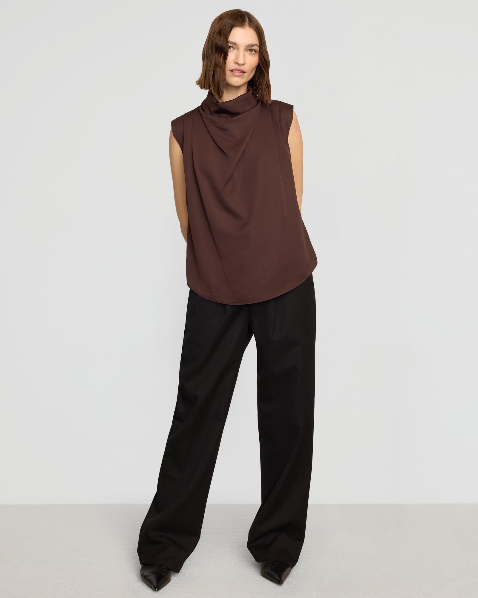 Allegra Gathered-Neck Sleeveless Blouse