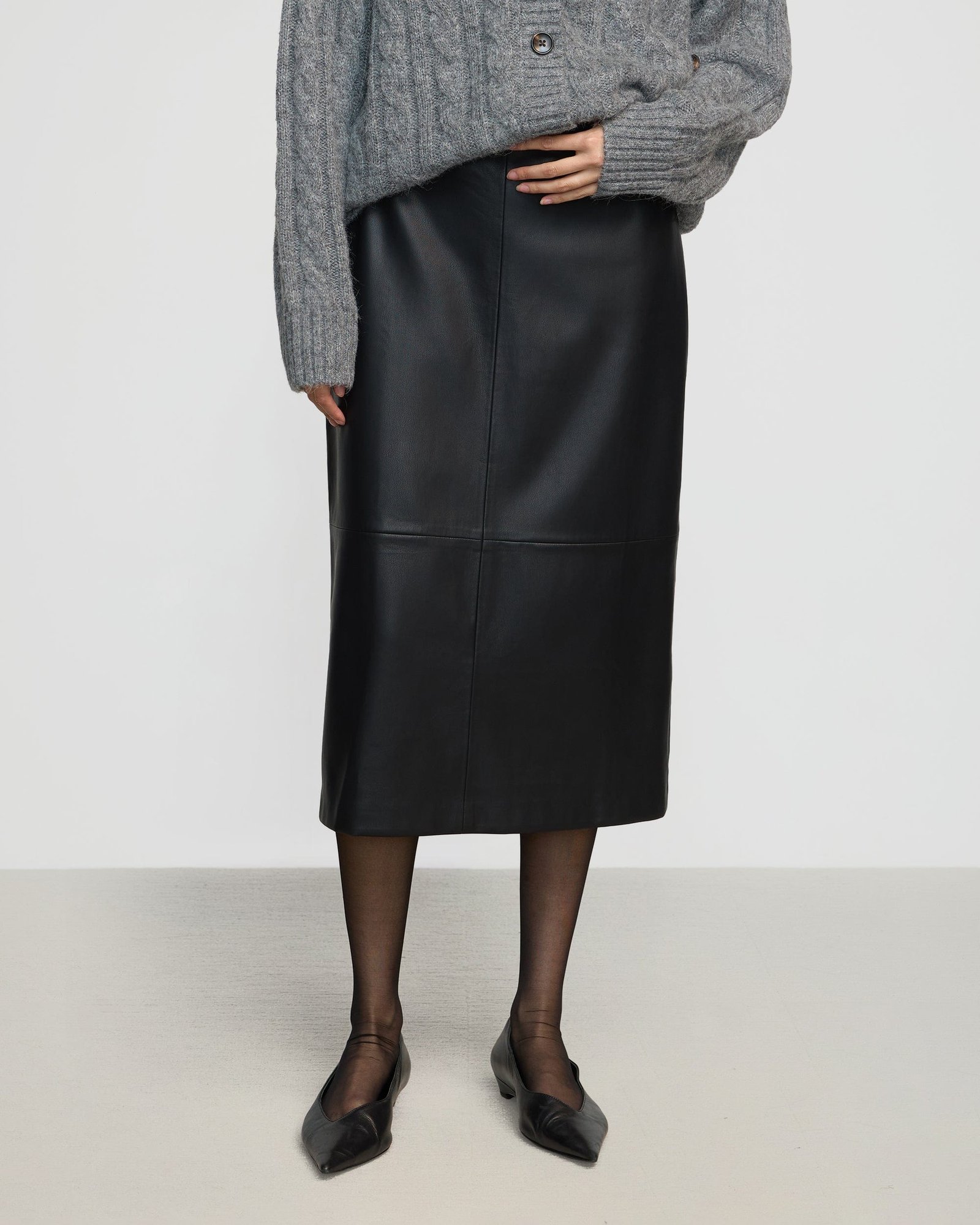 Briony Back Split-Hem Vegan Leather Skirt