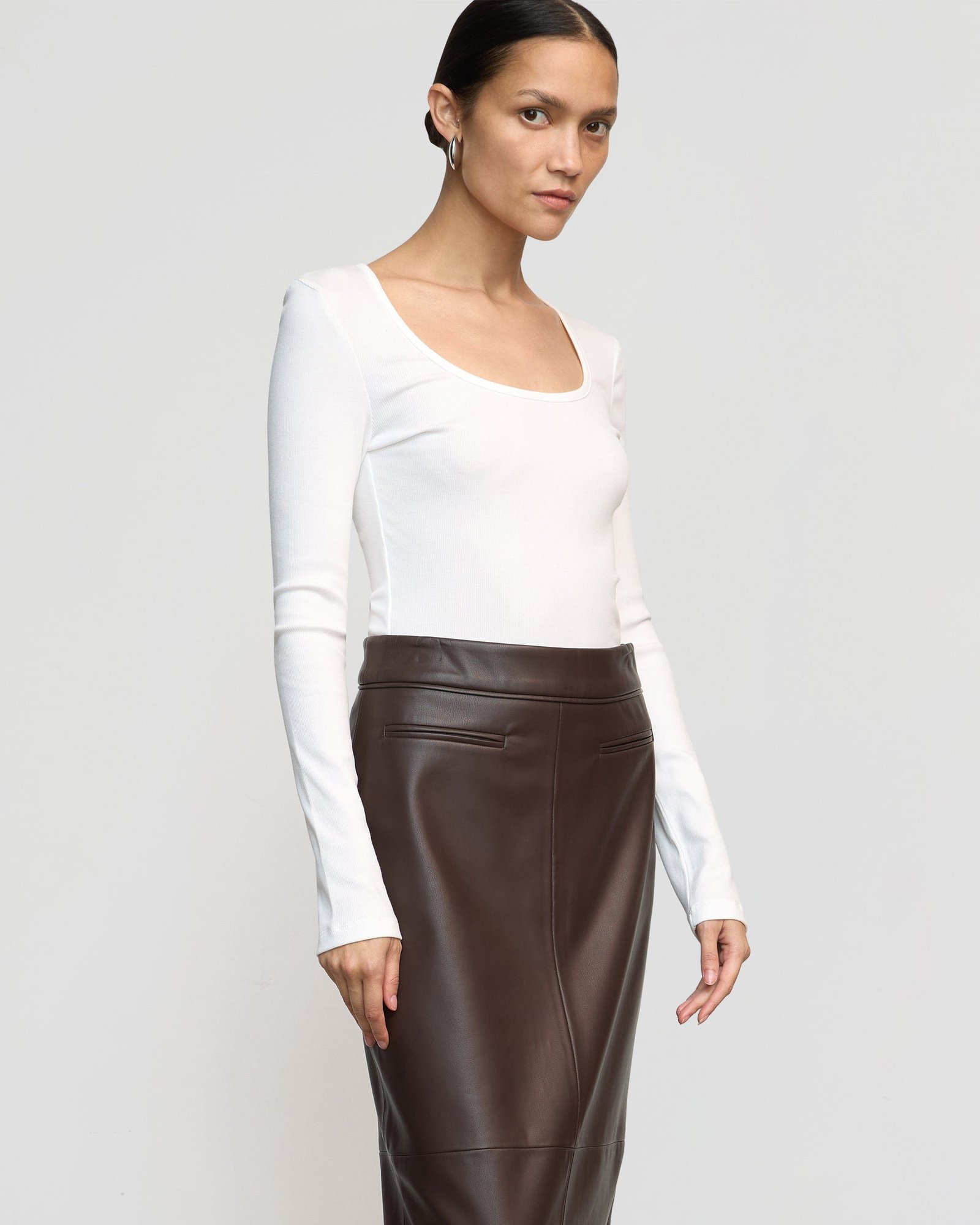 Briony Back Split-Hem Vegan Leather Skirt