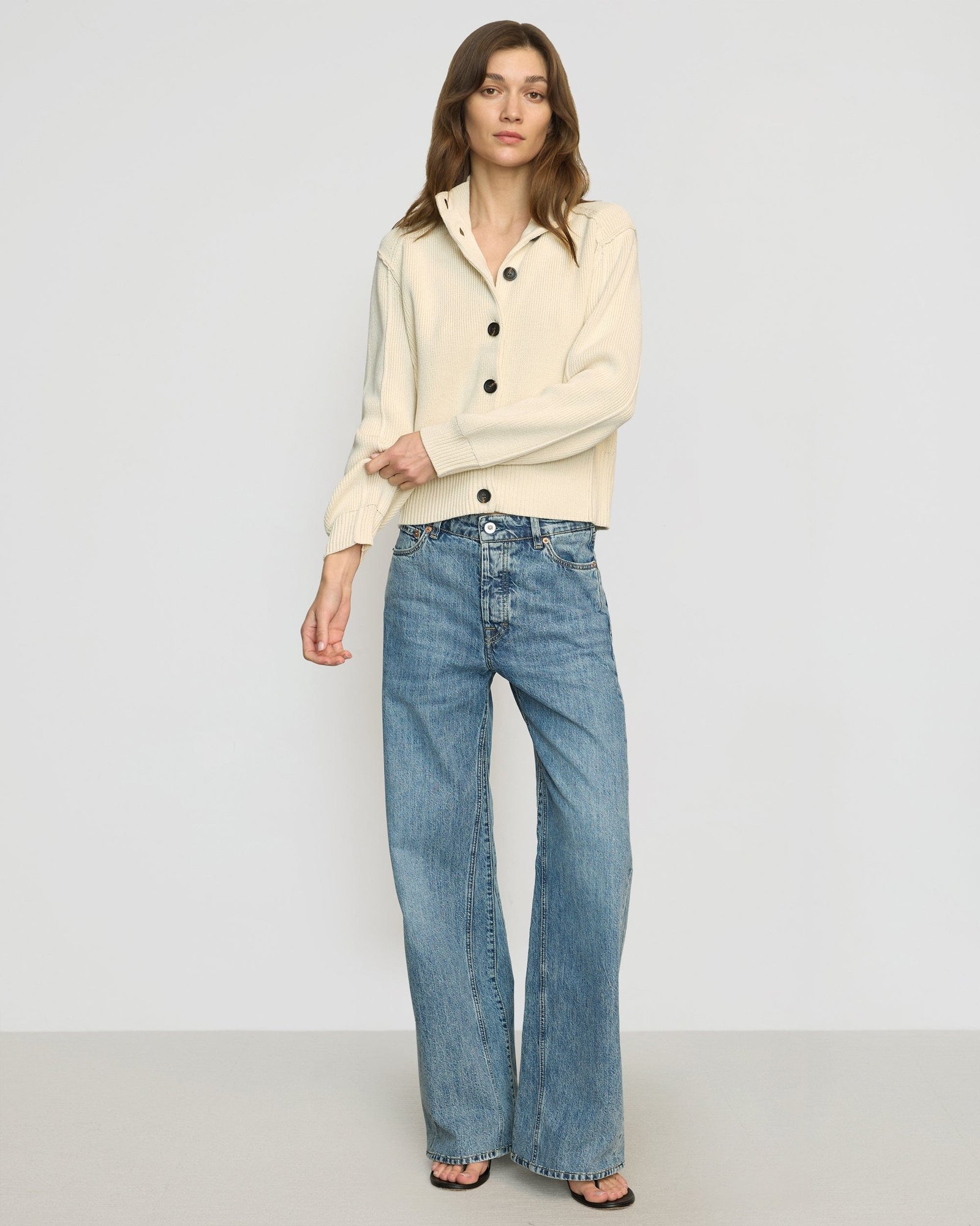 Clove Button Mock-Neck Knit Cardigan