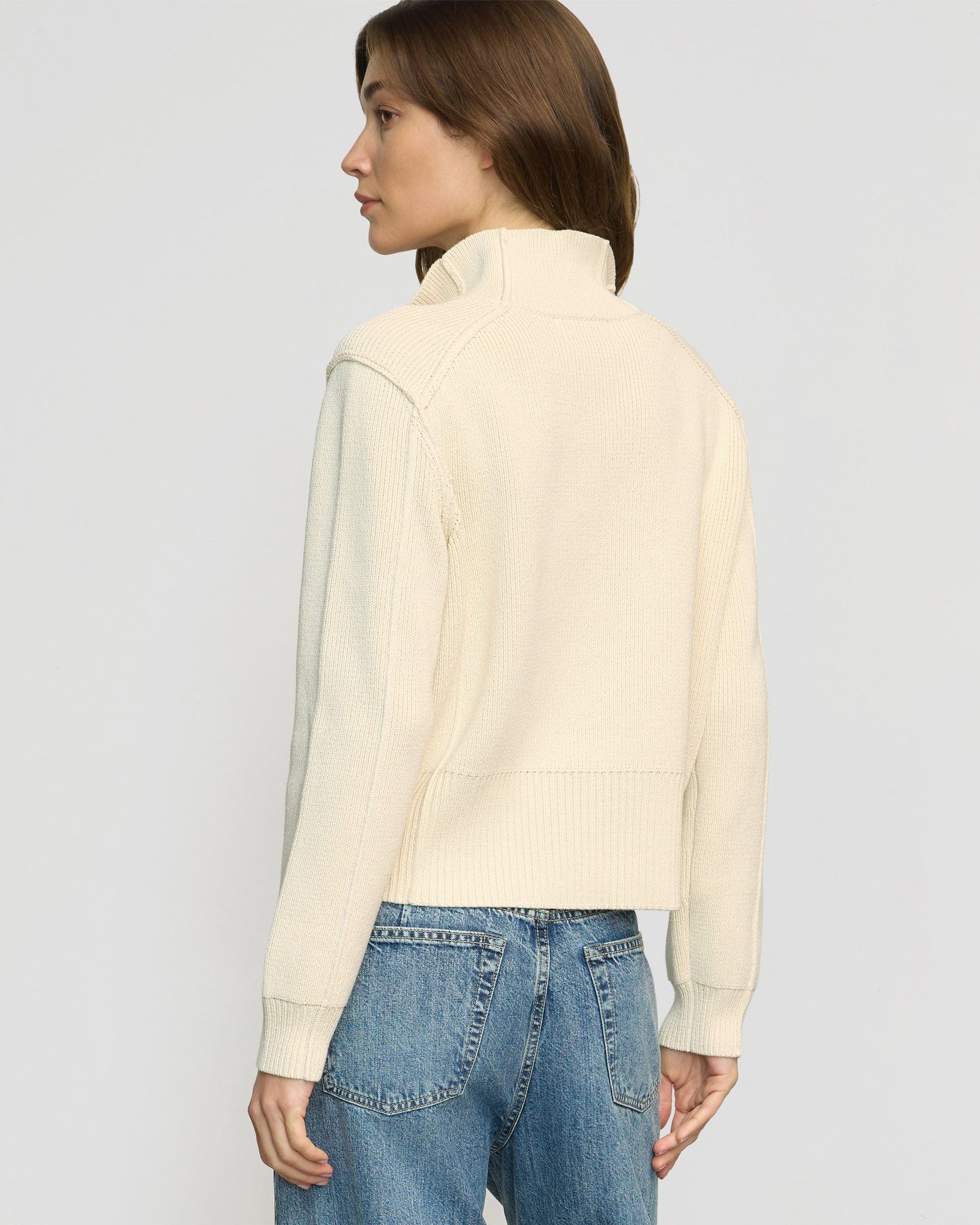 Clove Button Mock-Neck Knit Cardigan