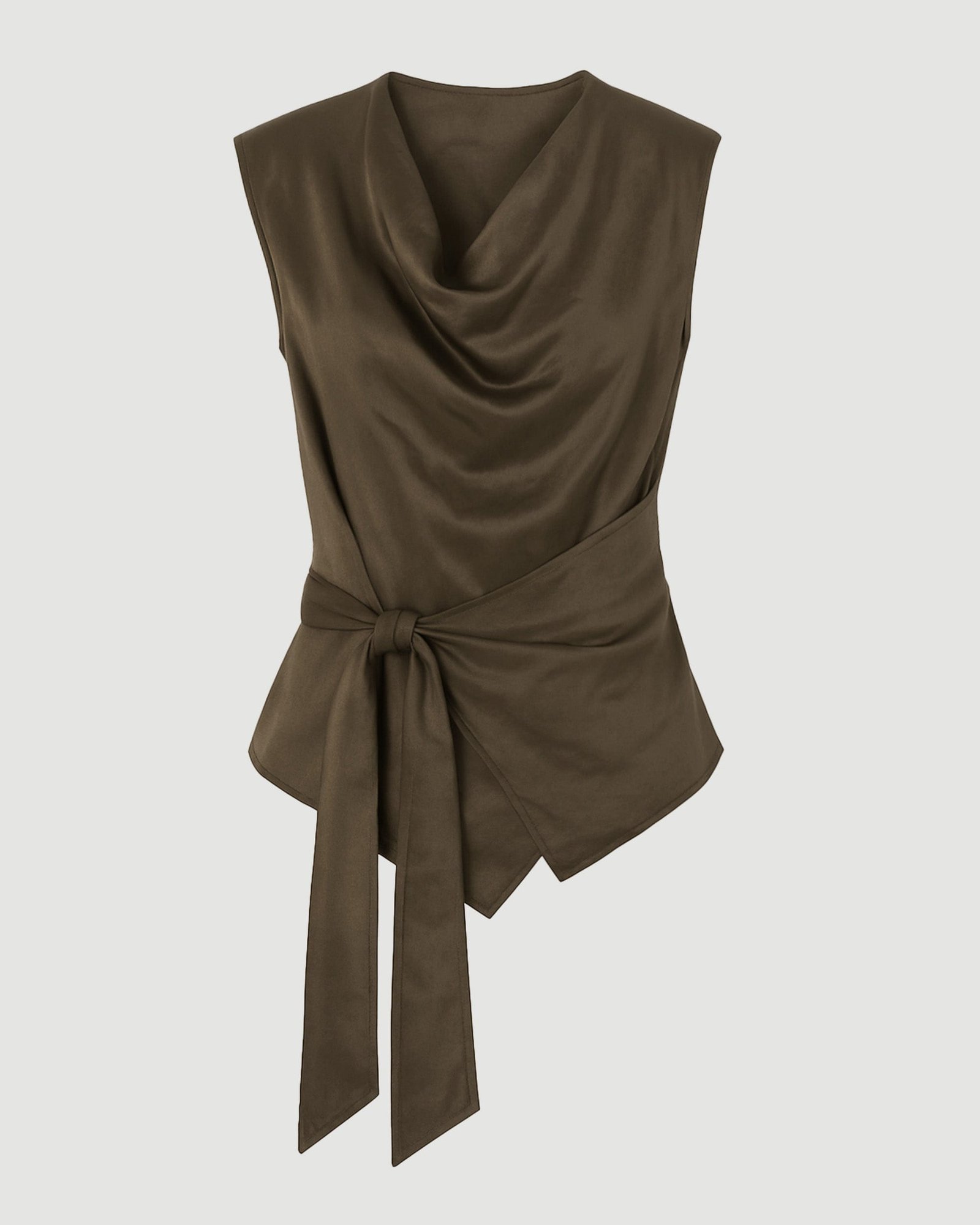 Dion Tencel Cowl-Neck Wrap Blouse