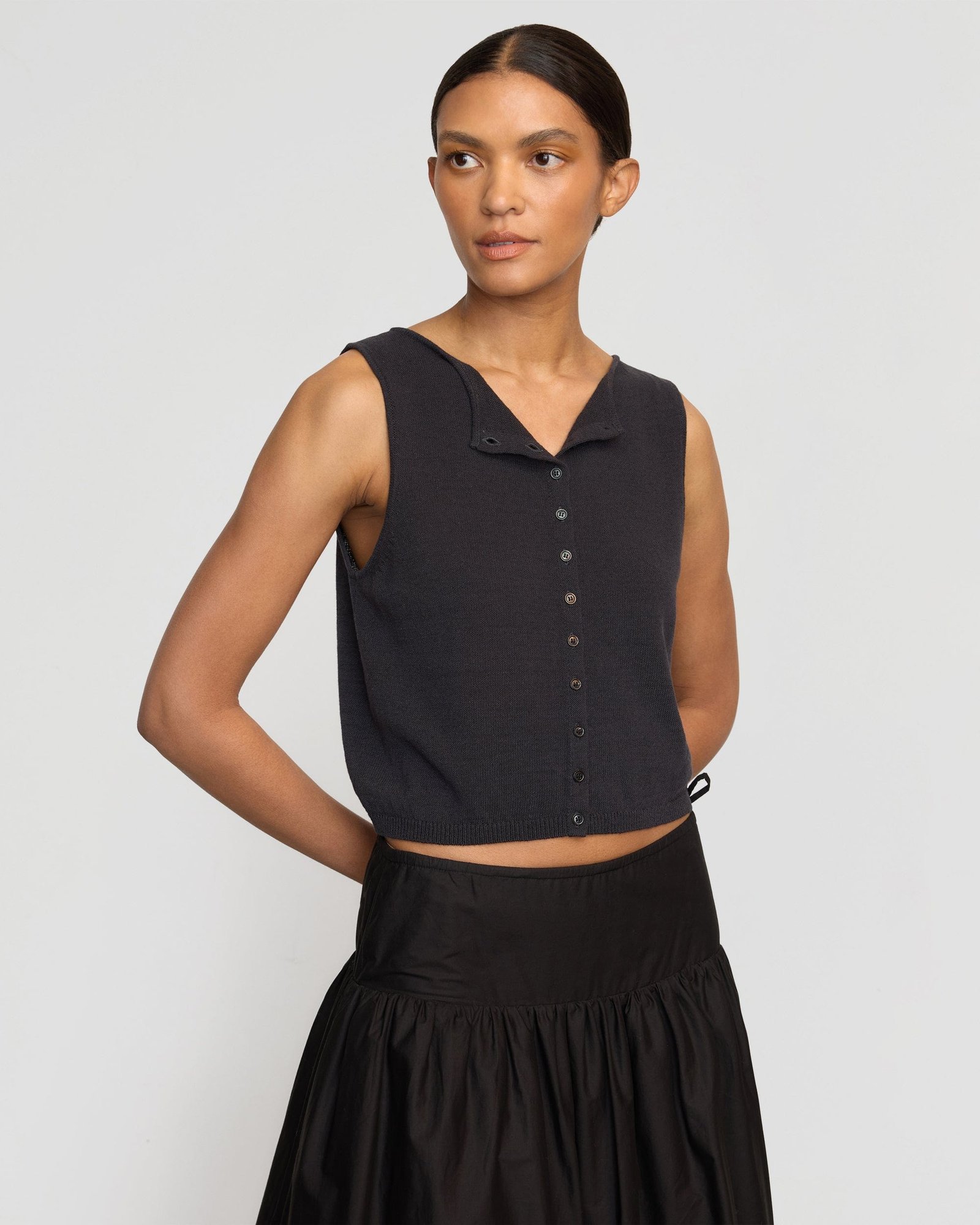 Elith Cotton-Linen Button Knit Vest