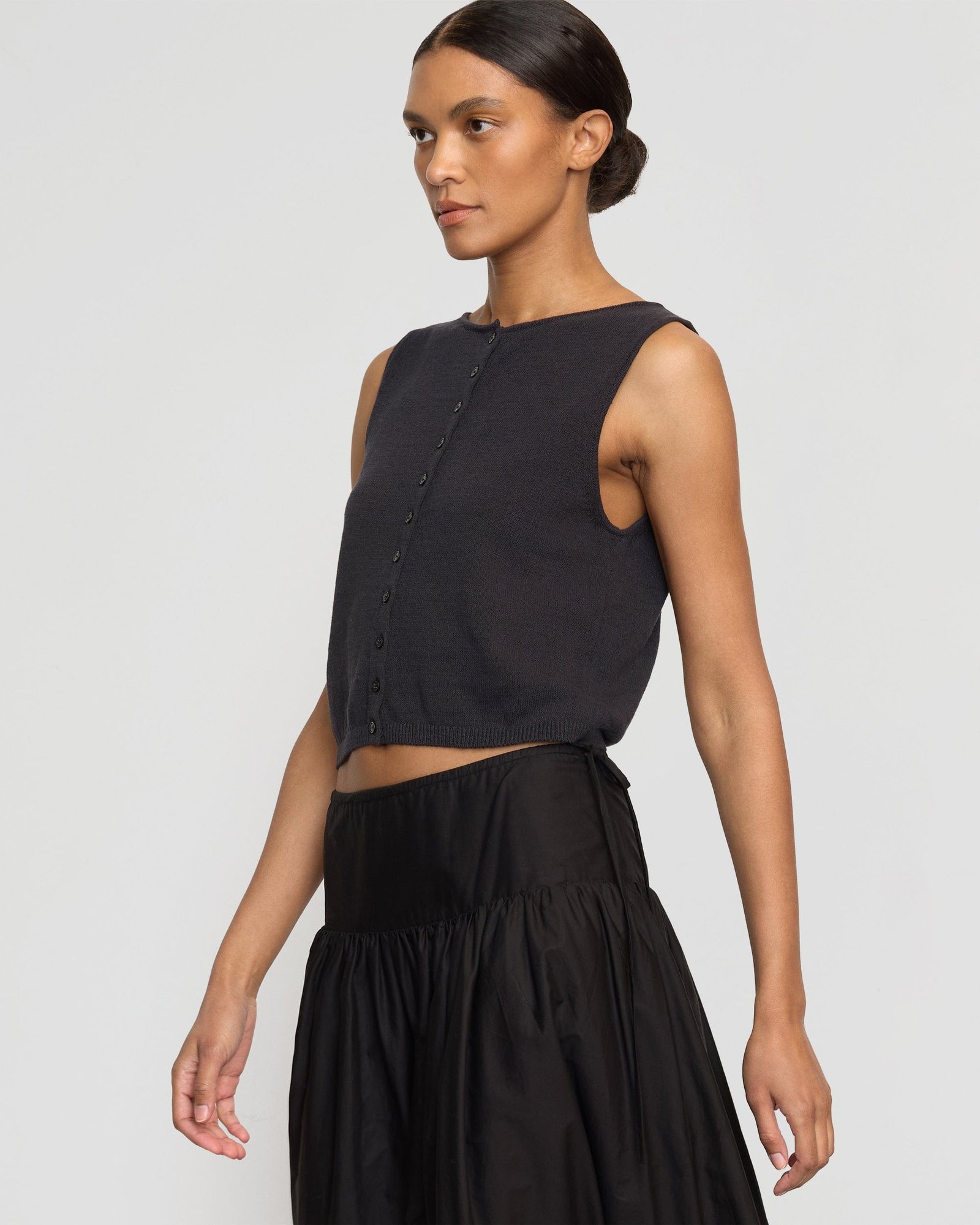 Elith Cotton-Linen Button Knit Vest