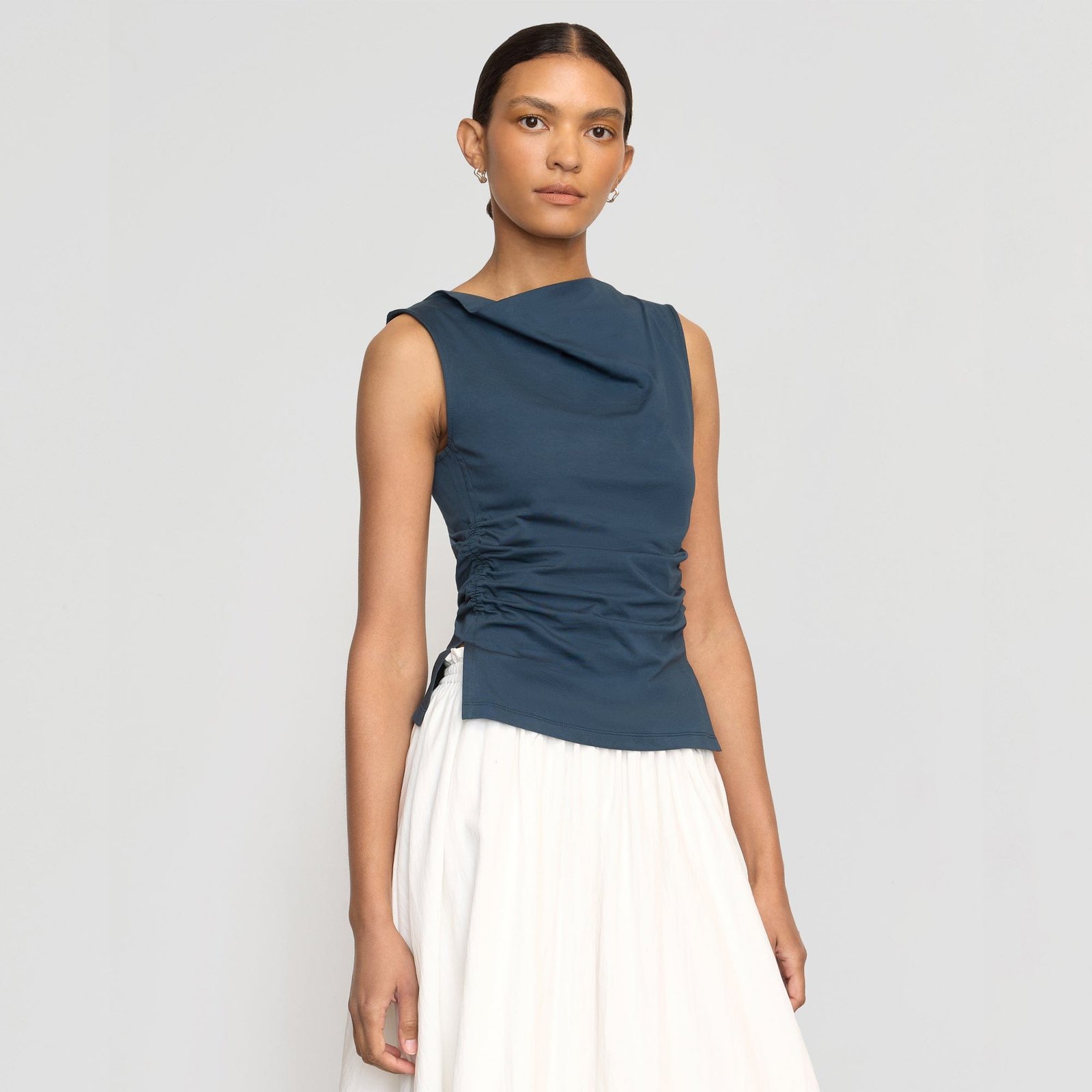 josie-shirred-side-cowl-neck-tee-teal-0