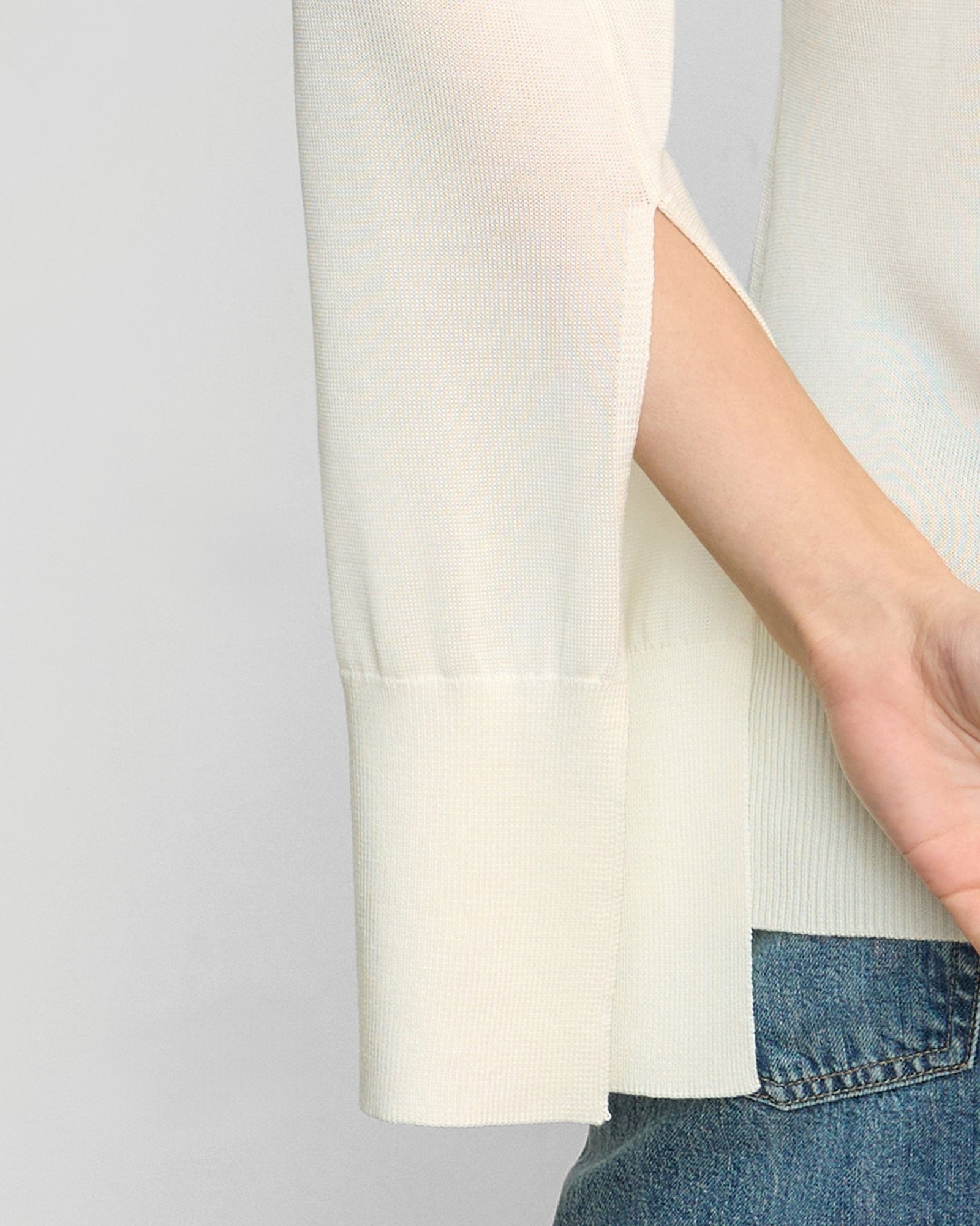 Keegan Semi-Sheer Slit-Neck Knit Top