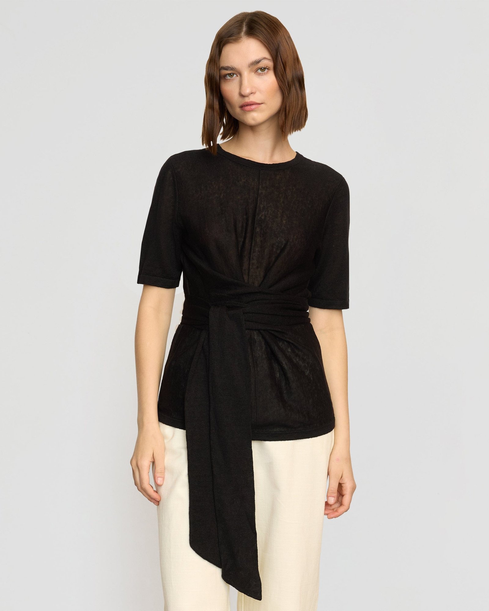 Lark Tie-Front Linen Sweater