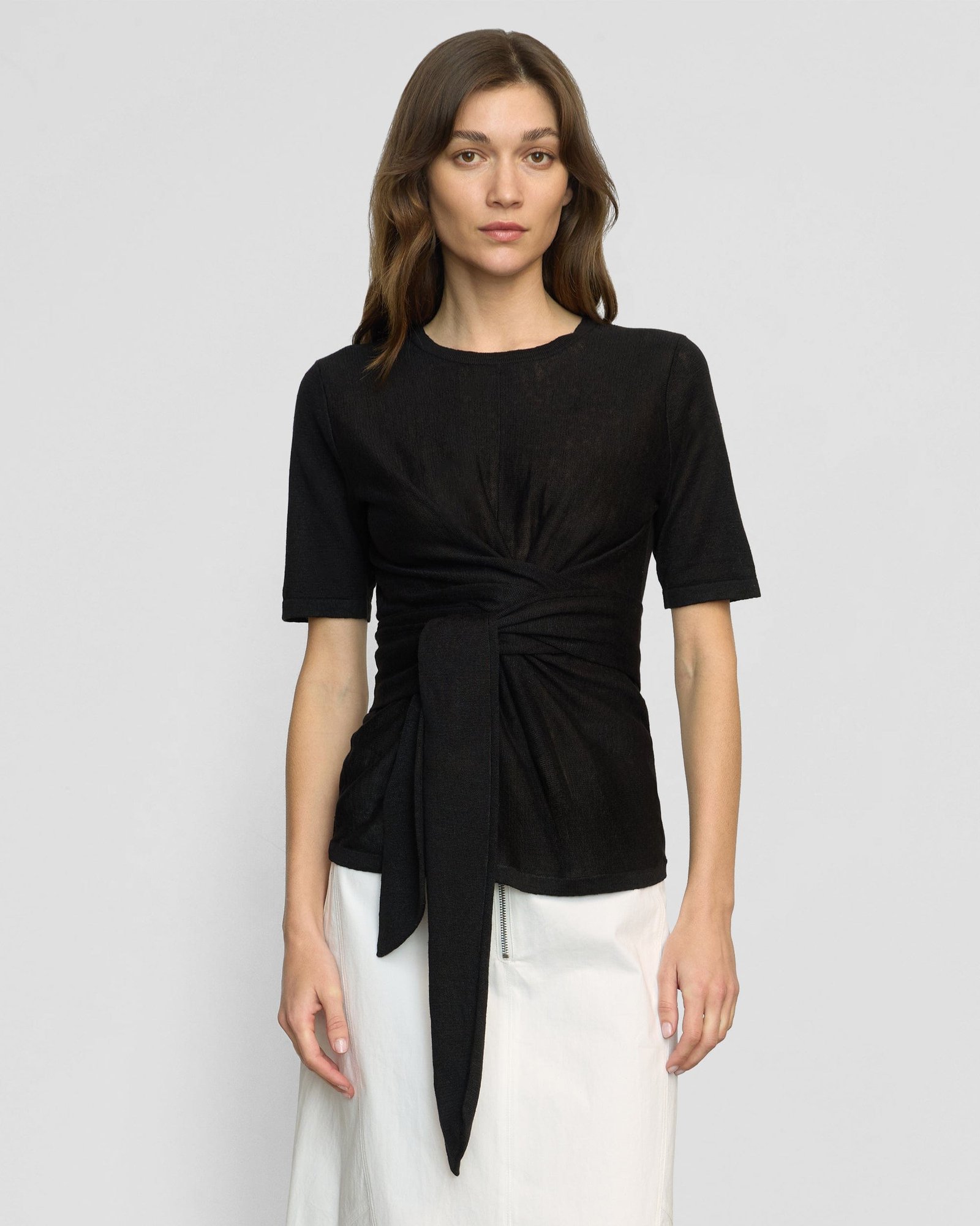 Lark Tie-Front Linen Sweater