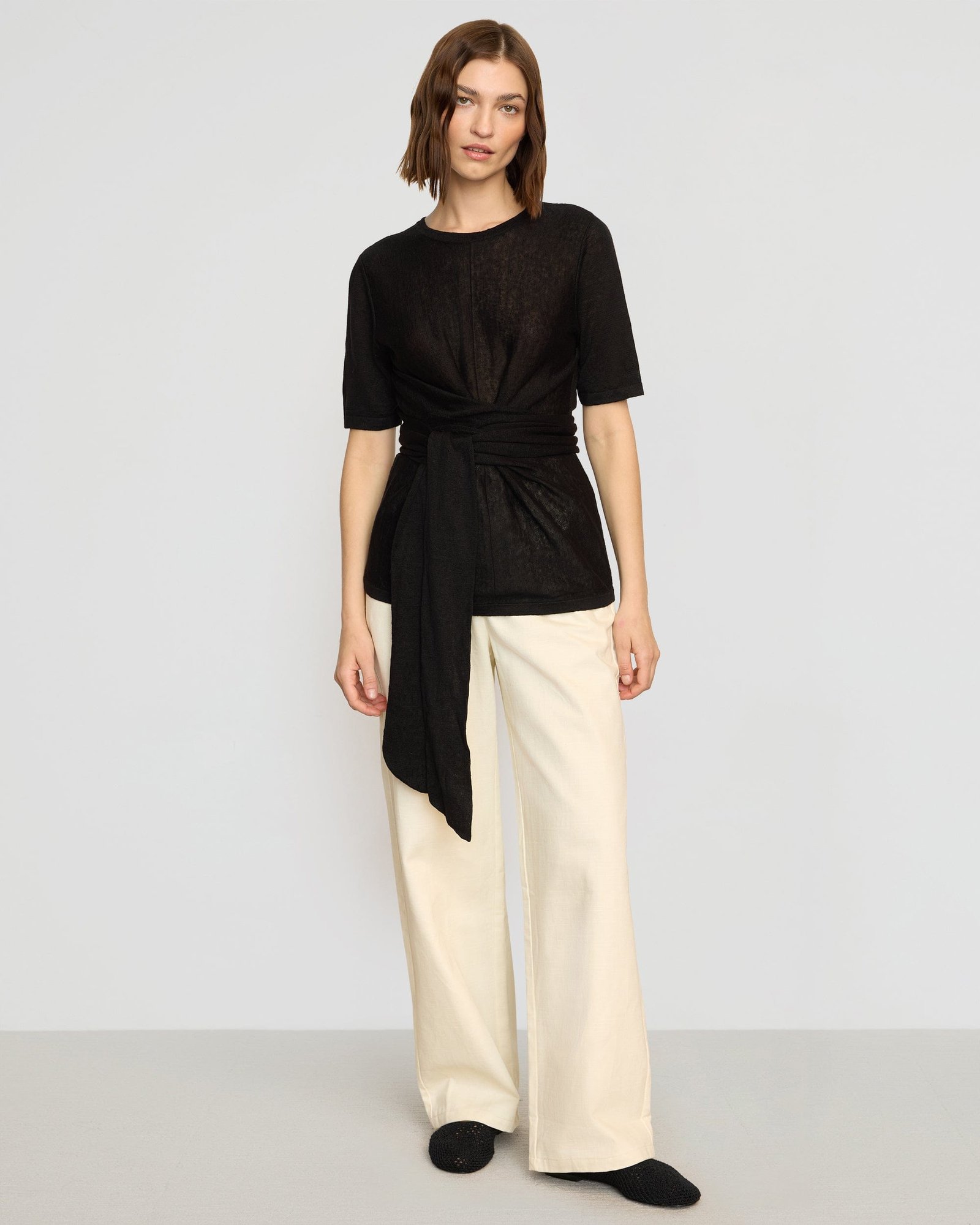 Lark Tie-Front Linen Sweater