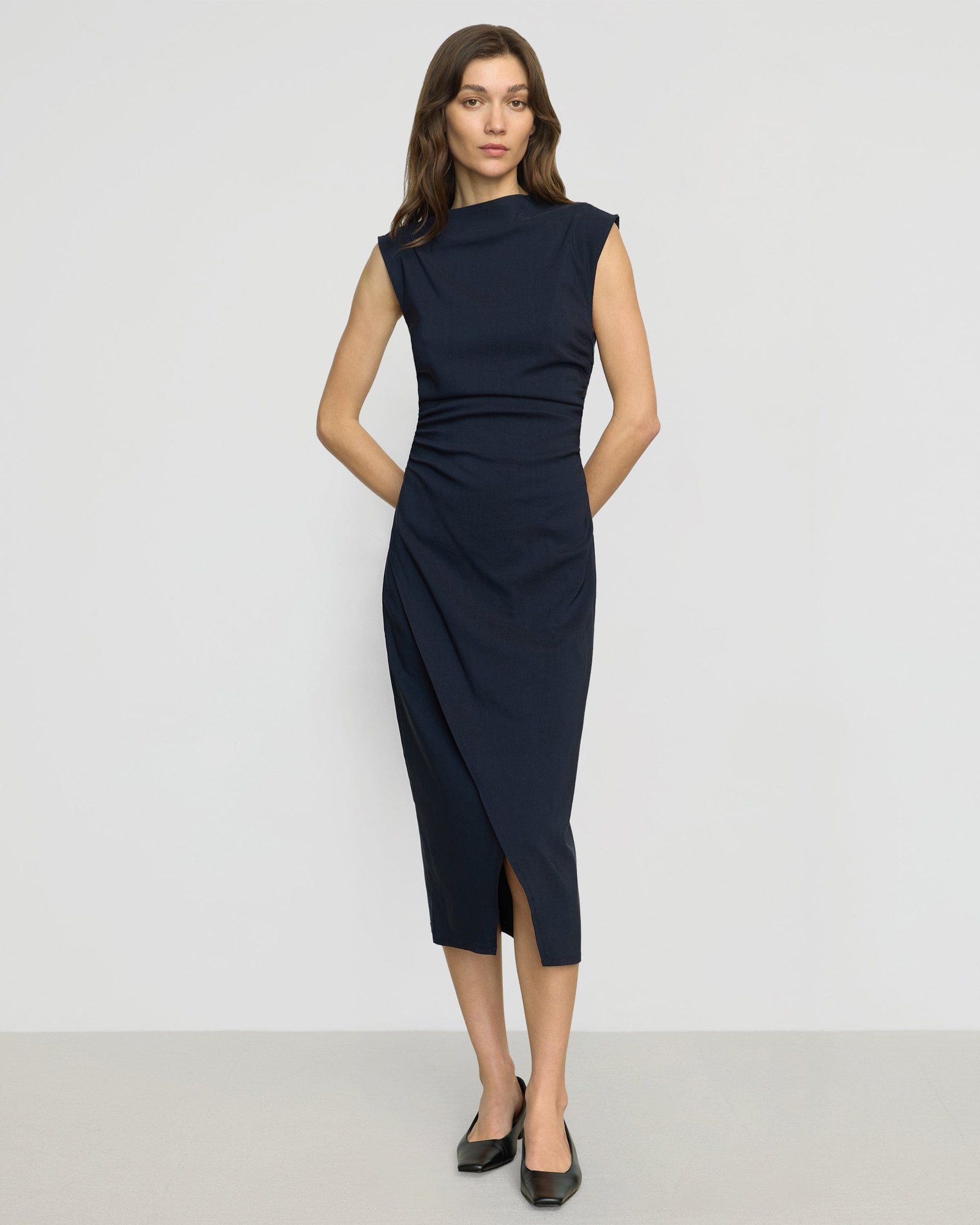 Manon Asymmetric-Neck Ruched Dress
