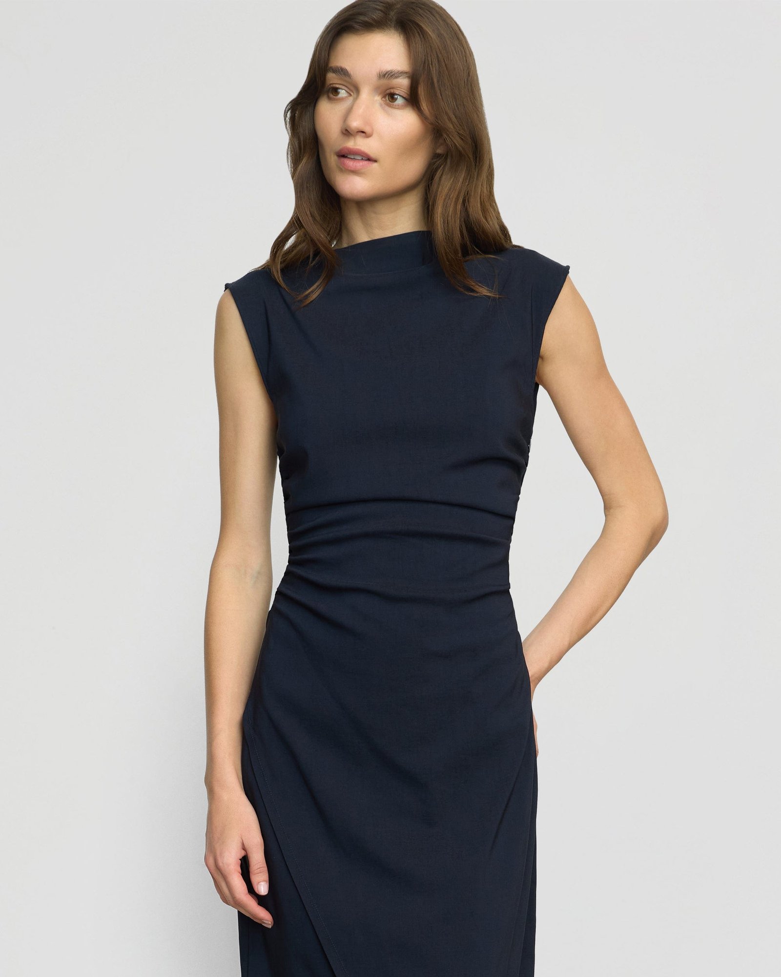 Manon Asymmetric-Neck Ruched Dress