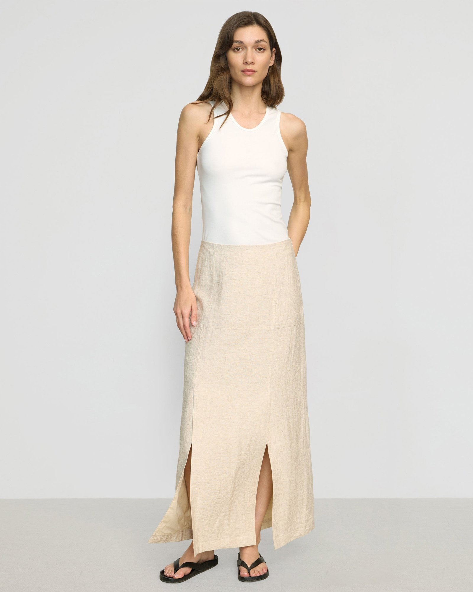 Ranni Front-Vent Linen-Blend Skirt