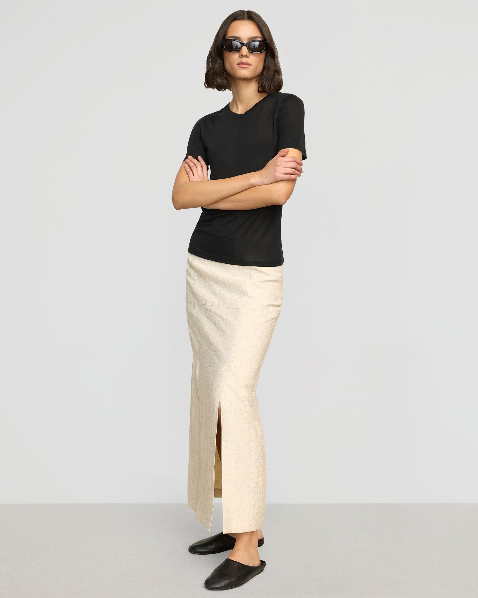 Ranni Front-Vent Linen-Blend Skirt