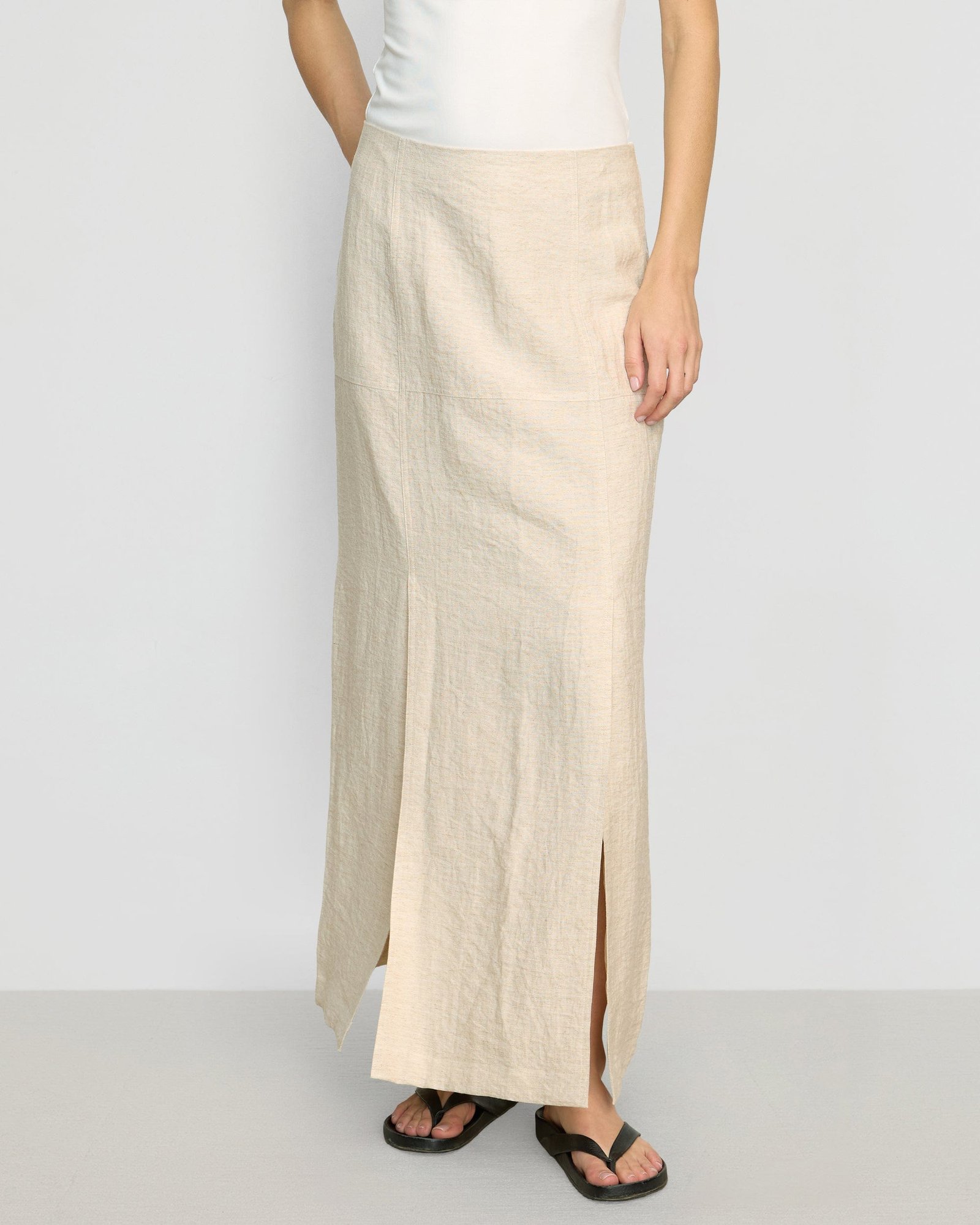 Ranni Front-Vent Linen-Blend Skirt
