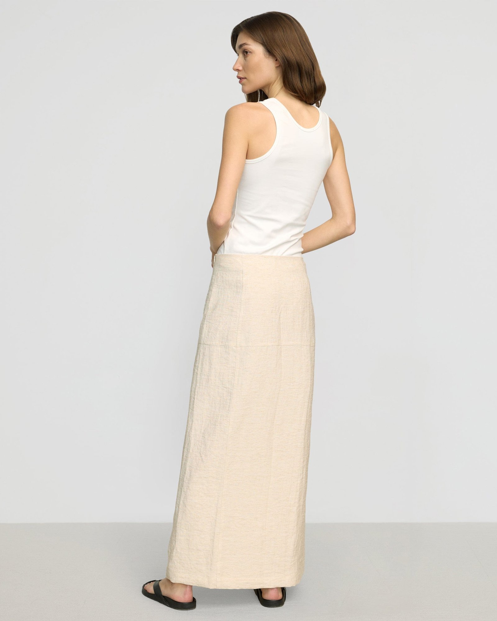 Ranni Front-Vent Linen-Blend Skirt