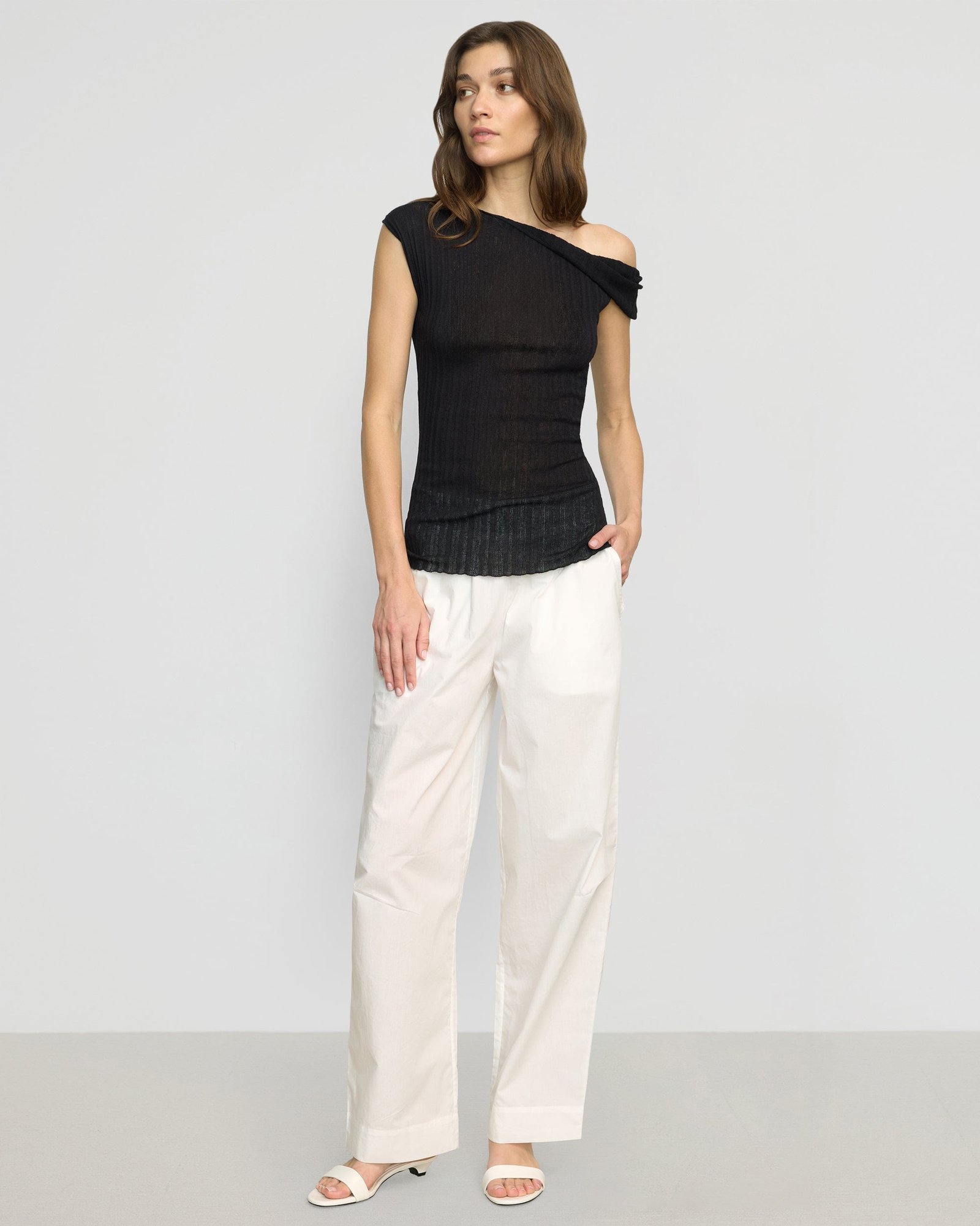 Saba Off-Shoulder Semi-Sheer Knit Top