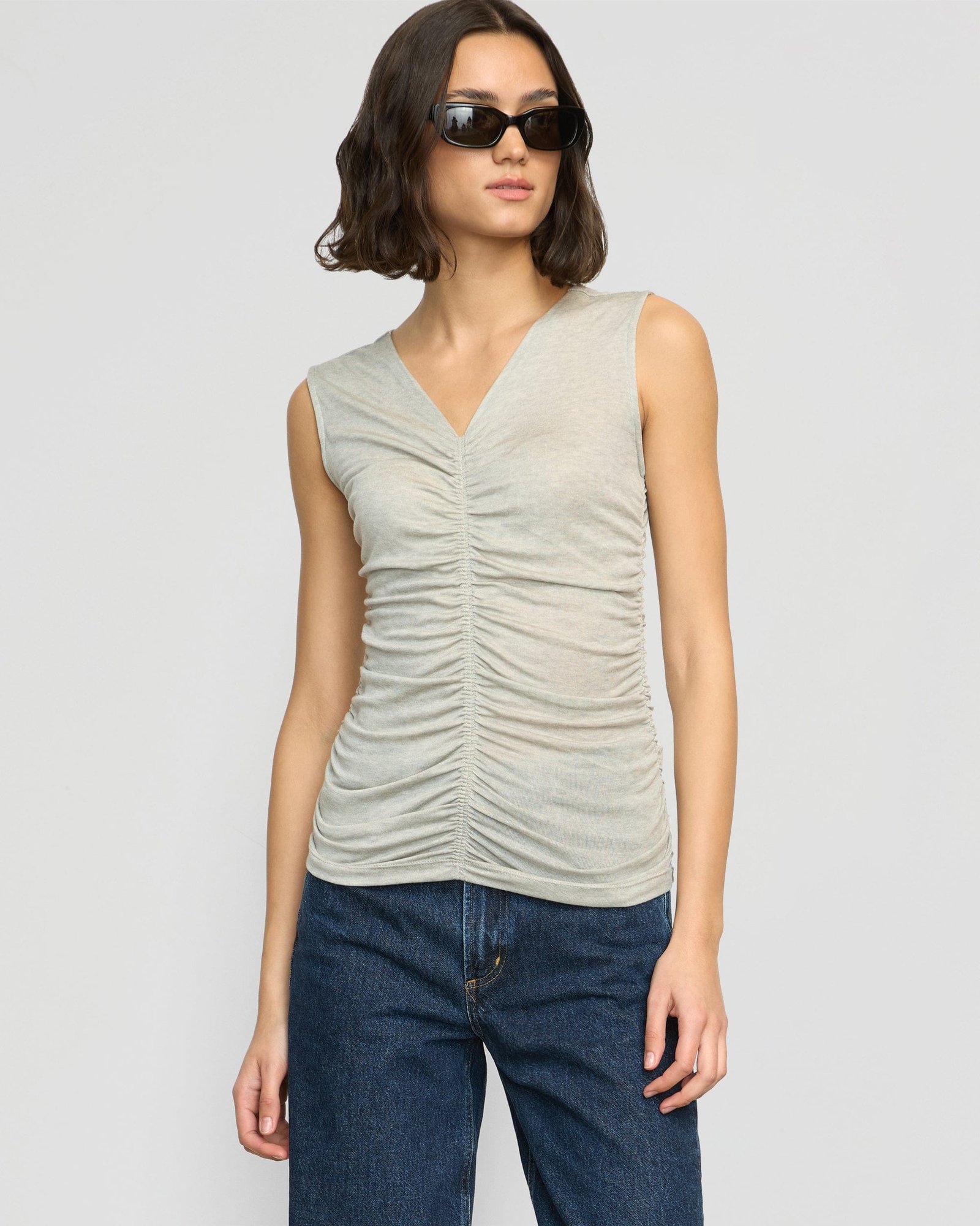 Saleha Ruched-Front Sleeveless Tank