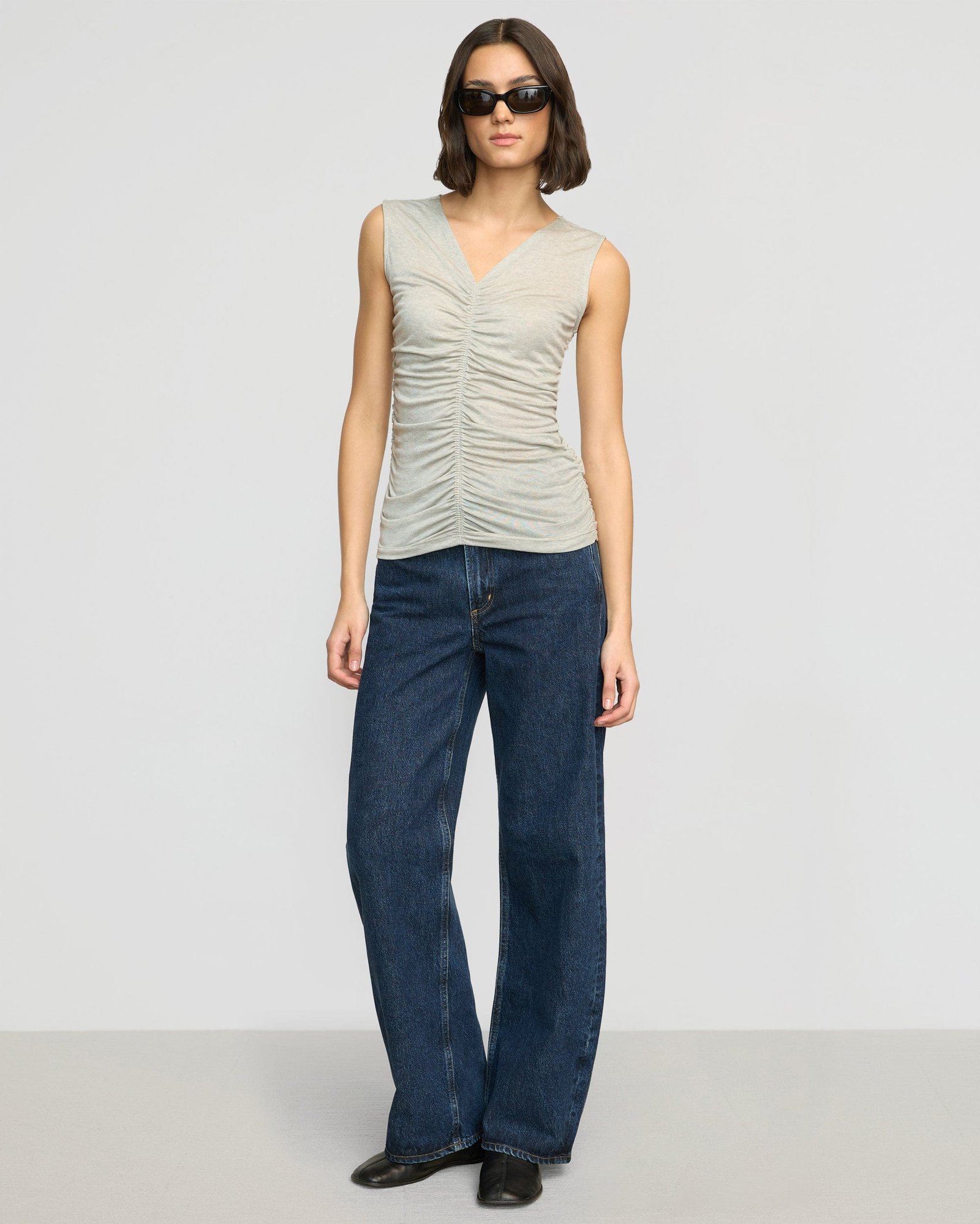 Saleha Ruched-Front Sleeveless Tank