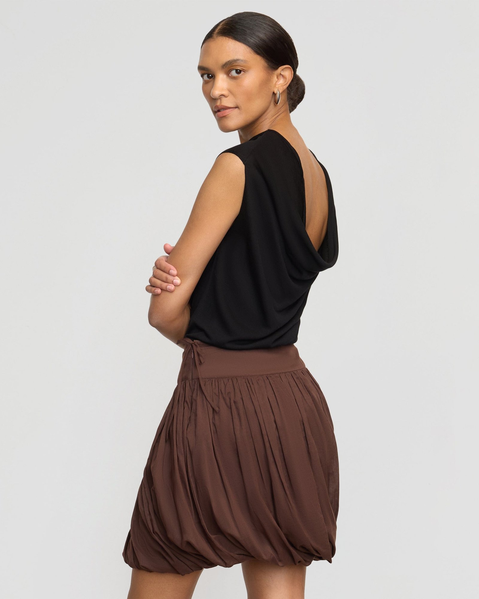 Vallo Semi-Sheer Cowl-Back Knit Blouse