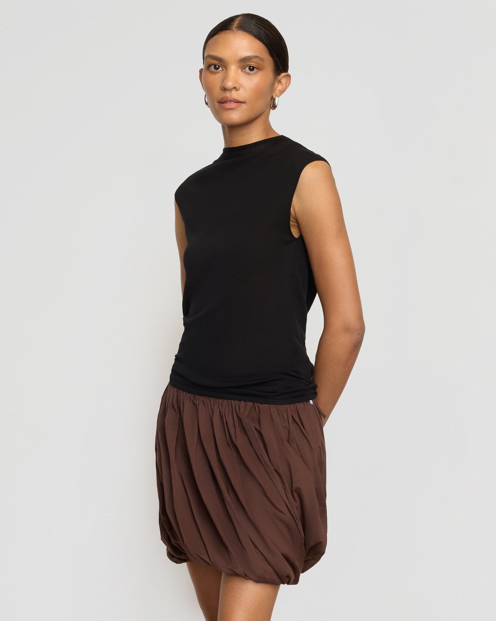 Vallo Semi-Sheer Cowl-Back Knit Blouse