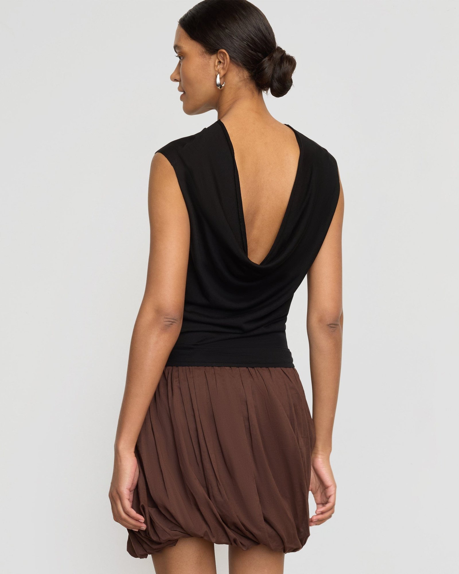 Vallo Semi-Sheer Cowl-Back Knit Blouse