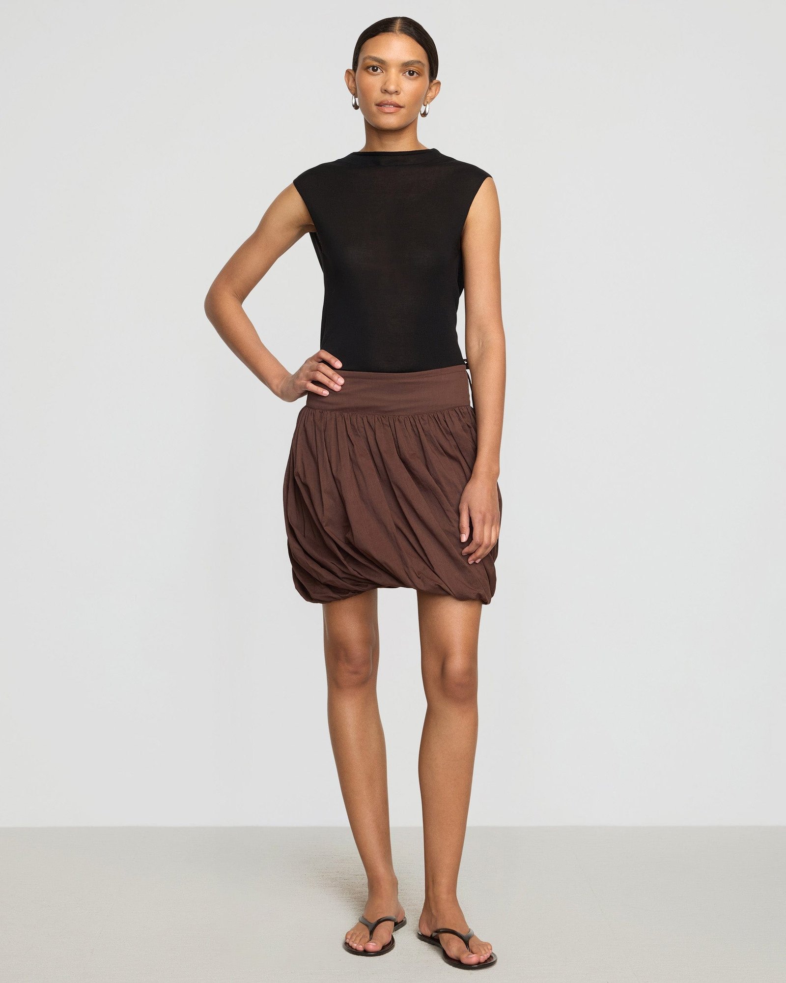 Vallo Semi-Sheer Cowl-Back Knit Blouse