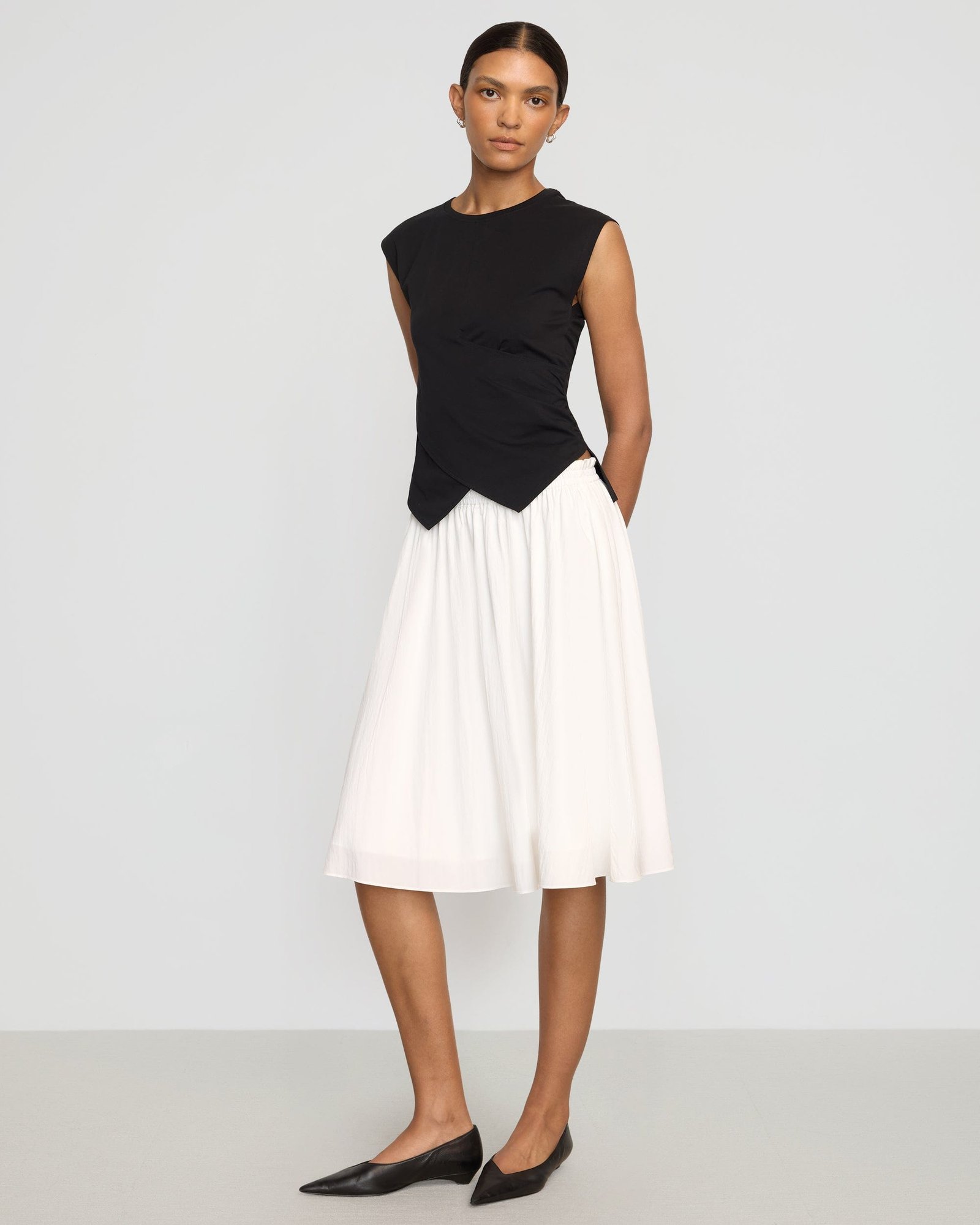 Zazie Shirred Stretch-Waist Midi Skirt