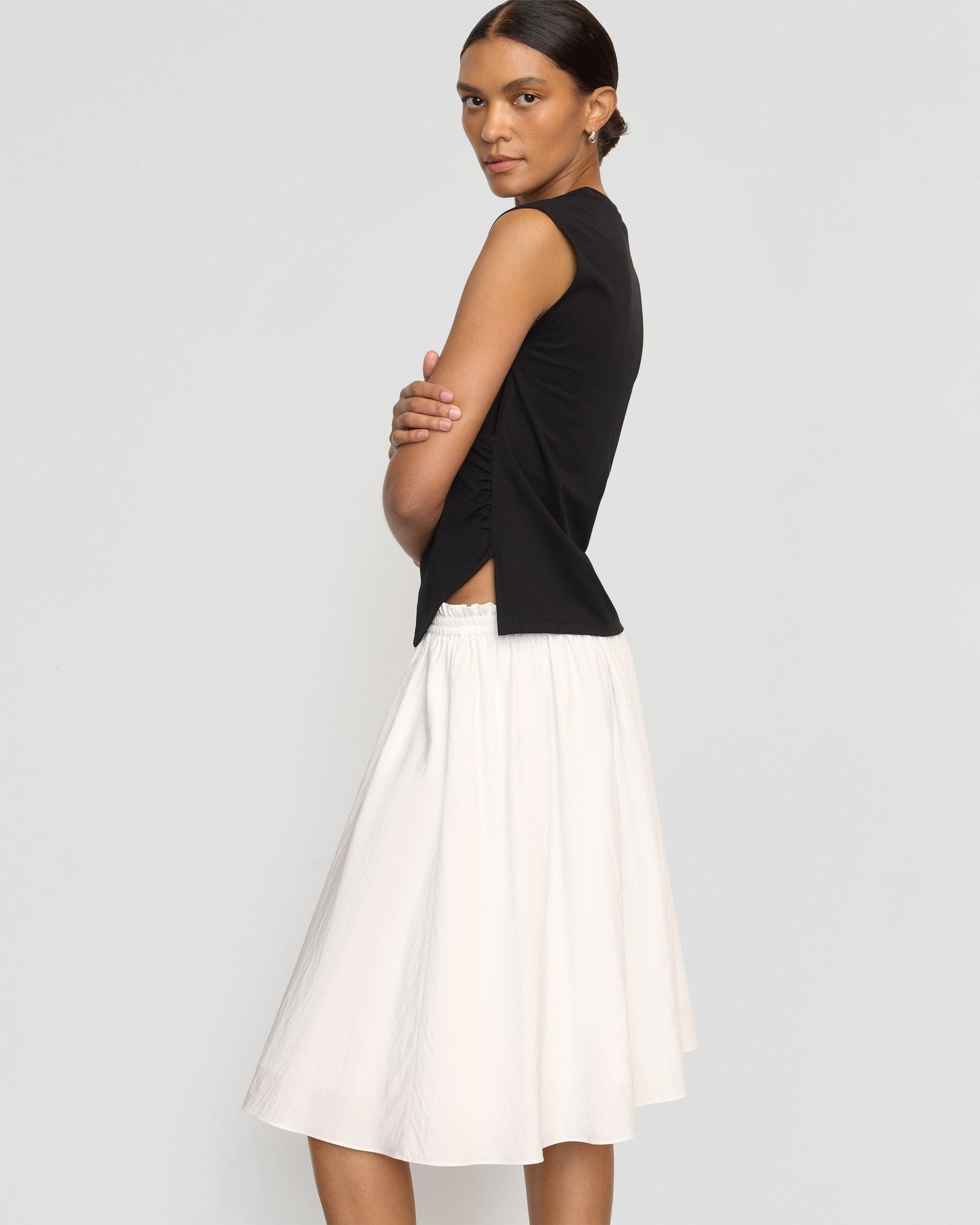 Zazie Shirred Stretch-Waist Midi Skirt