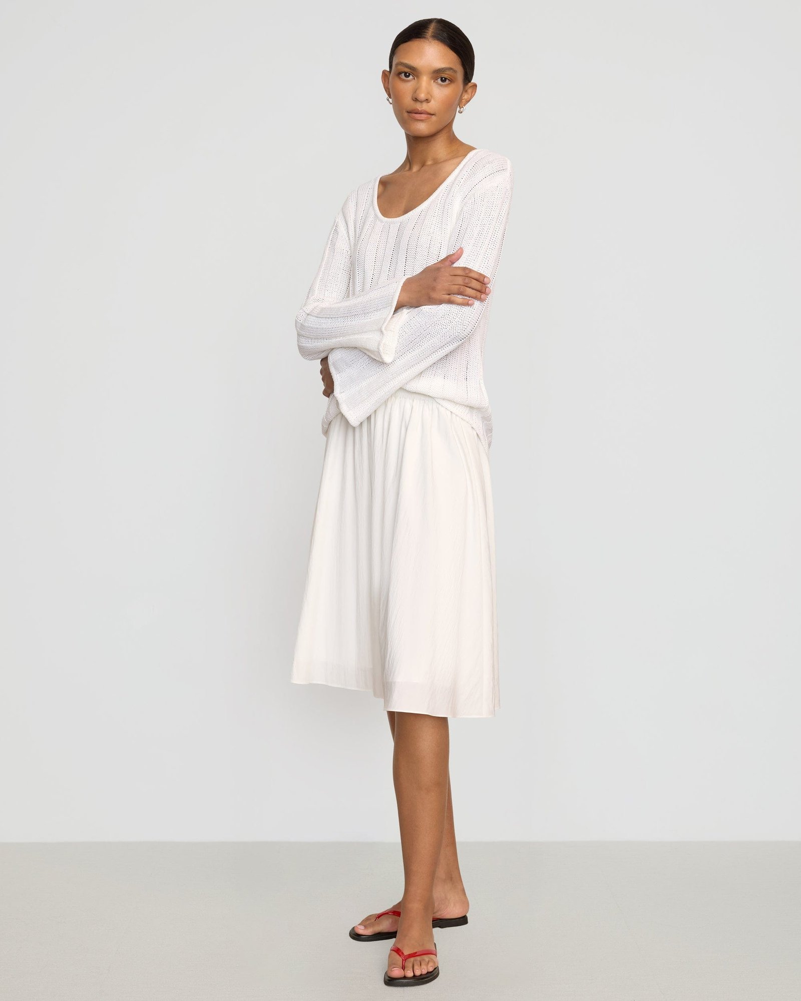 Zazie Shirred Stretch-Waist Midi Skirt